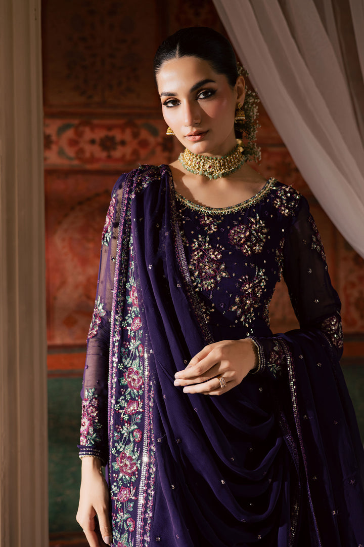 Plum Pearl 3Pc - Chiffon Wedding Frock BATIKLuxePRET2025  BATIK   S / Purple / Chiffon & Raw Silk-M / Purple / Chiffon & Raw Silk-L / Purple / Chiffon & Raw Silk