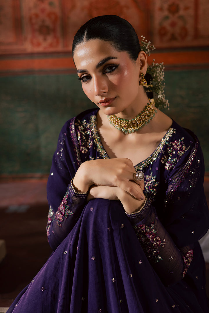 Plum Pearl 3Pc - Chiffon Wedding Frock BATIKLuxePRET2025  BATIK   S / Purple / Chiffon & Raw Silk-M / Purple / Chiffon & Raw Silk-L / Purple / Chiffon & Raw Silk