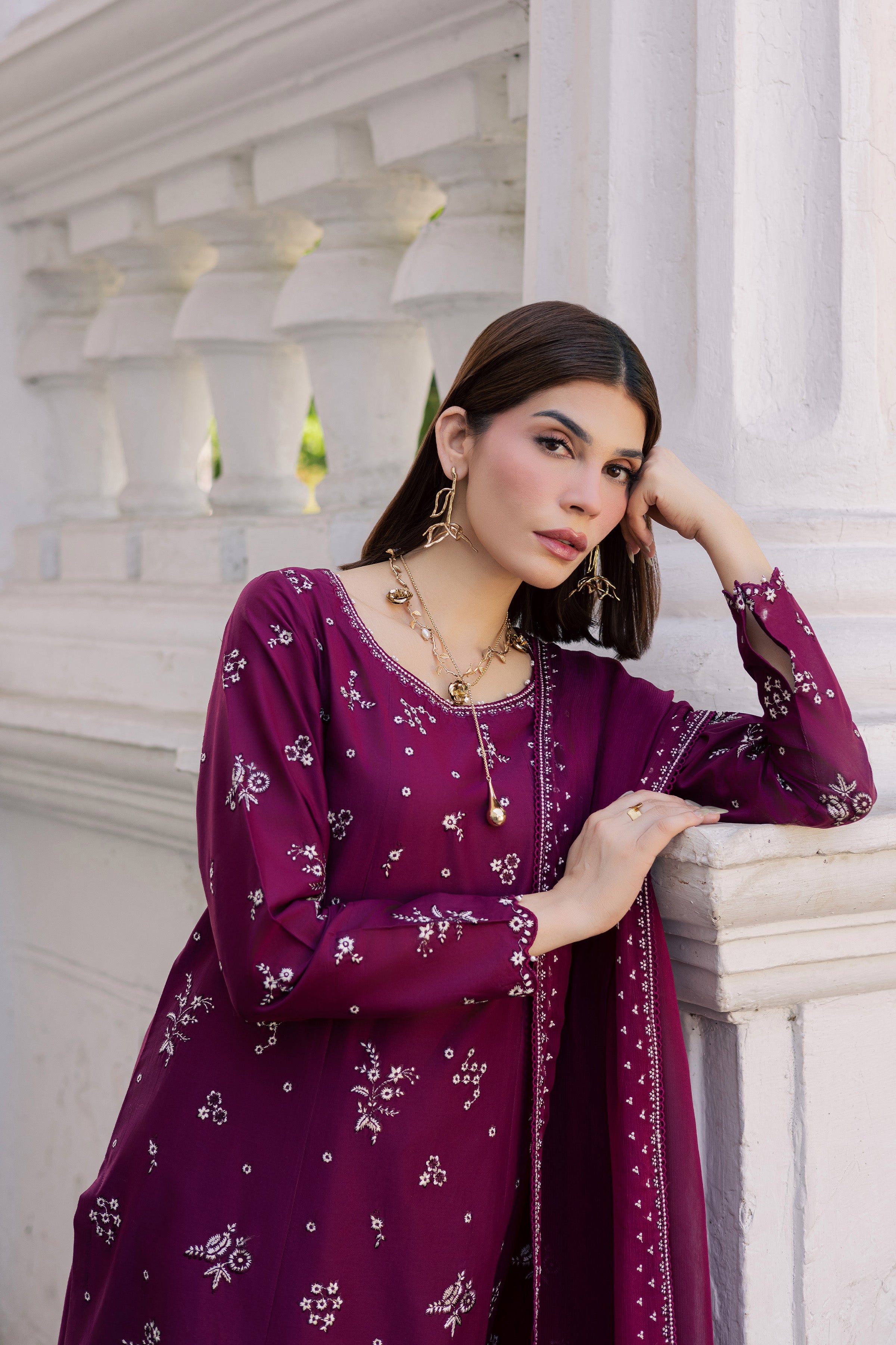 Plum Pop 3Pc - Festive Embroidered Lawn BATIKSS26 BATIK XS / Burgundy / Pima Lawn-S / Burgundy / Pima Lawn-M / Burgundy / Pima Lawn-L / Burgundy / Pima Lawn-XL / Burgundy / Pima Lawn
