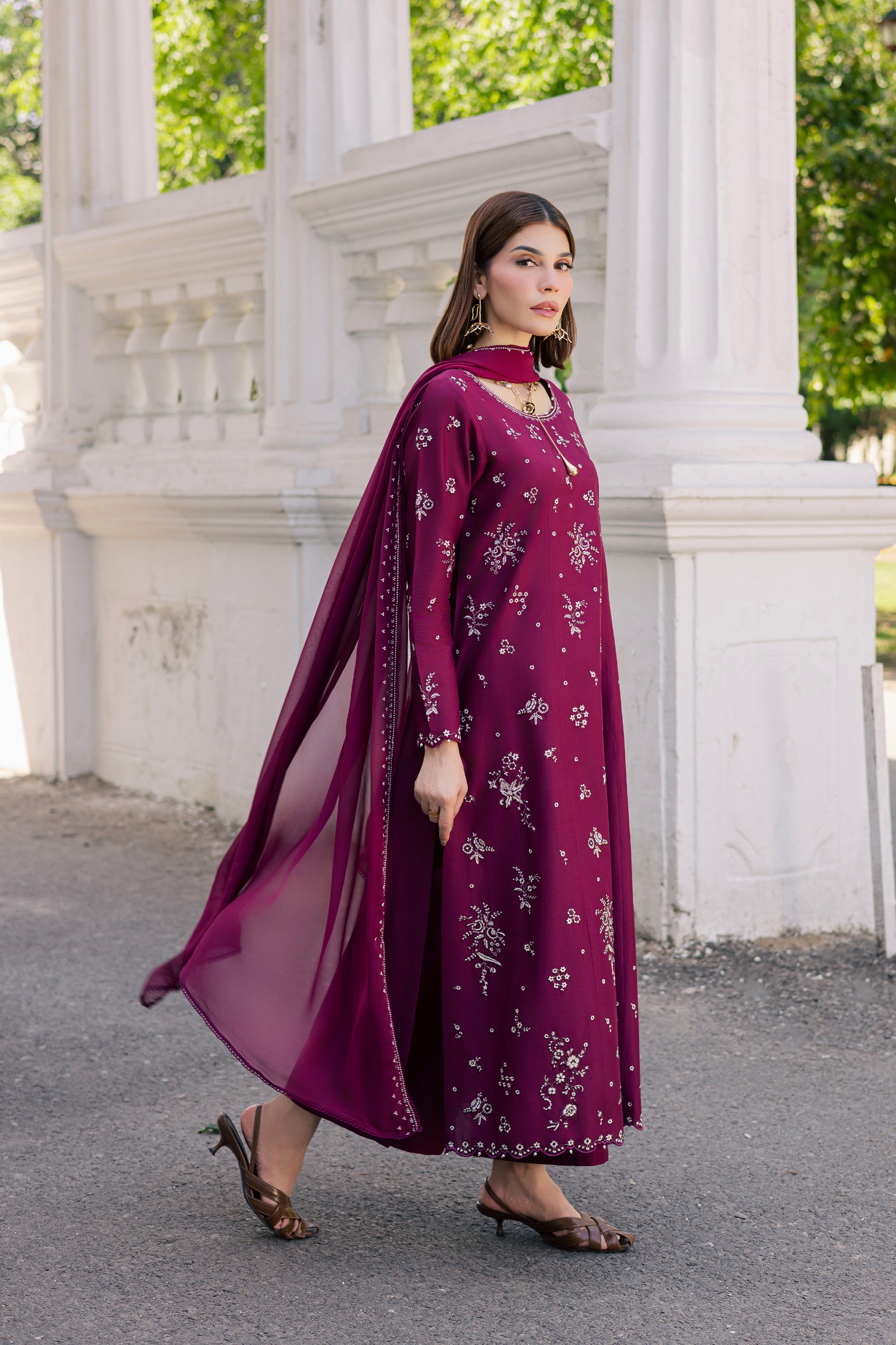 Plum Pop 3Pc - Festive Embroidered Lawn BATIKSS26 BATIK XS / Burgundy / Pima Lawn-S / Burgundy / Pima Lawn-M / Burgundy / Pima Lawn-L / Burgundy / Pima Lawn-XL / Burgundy / Pima Lawn