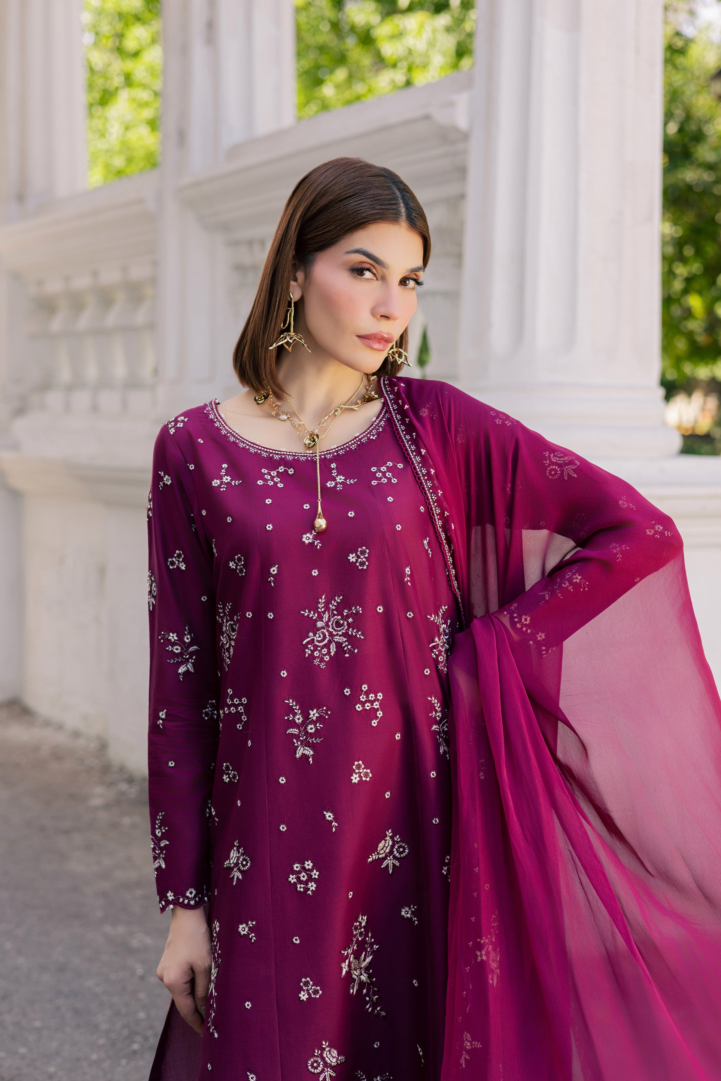 Plum Pop 3Pc - Festive Embroidered Lawn BATIKSS26 BATIK XS / Burgundy / Pima Lawn-S / Burgundy / Pima Lawn-M / Burgundy / Pima Lawn-L / Burgundy / Pima Lawn-XL / Burgundy / Pima Lawn
