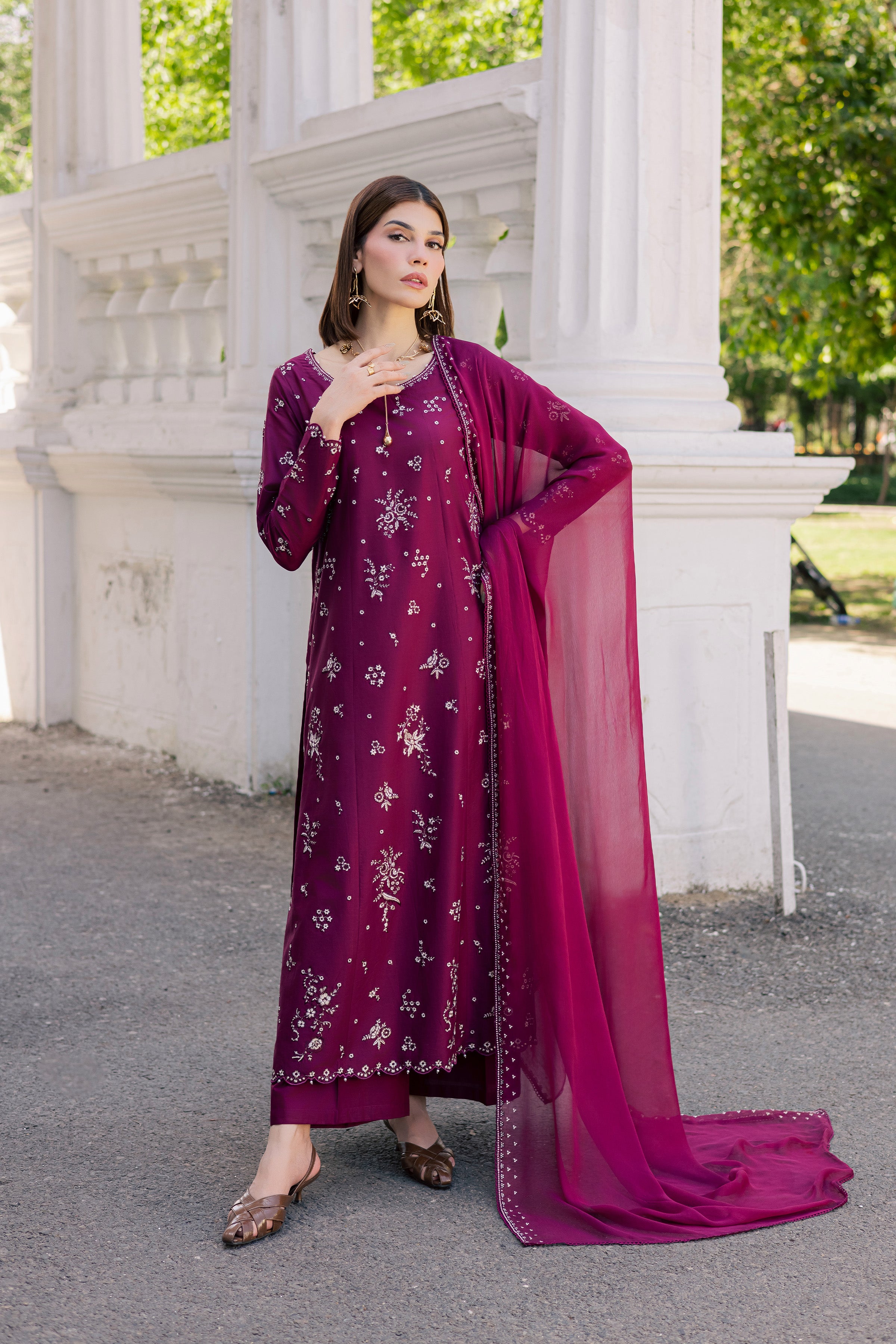 Plum Pop 3Pc - Festive Embroidered Lawn BATIKSS26 BATIK XS / Burgundy / Pima Lawn-S / Burgundy / Pima Lawn-M / Burgundy / Pima Lawn-L / Burgundy / Pima Lawn-XL / Burgundy / Pima Lawn