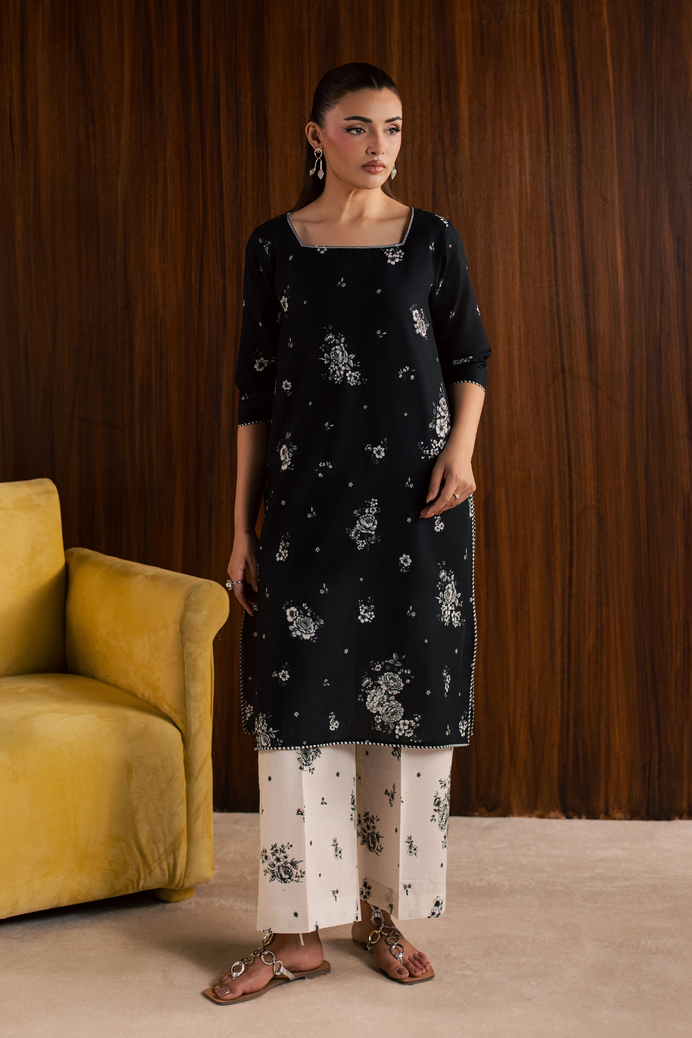 Preppy 2Pc - Printed Lawn Dress BATIKSS26 BATIK XS / Black / Lawn-S / Black / Lawn-M / Black / Lawn-L / Black / Lawn-XL / Black / Lawn