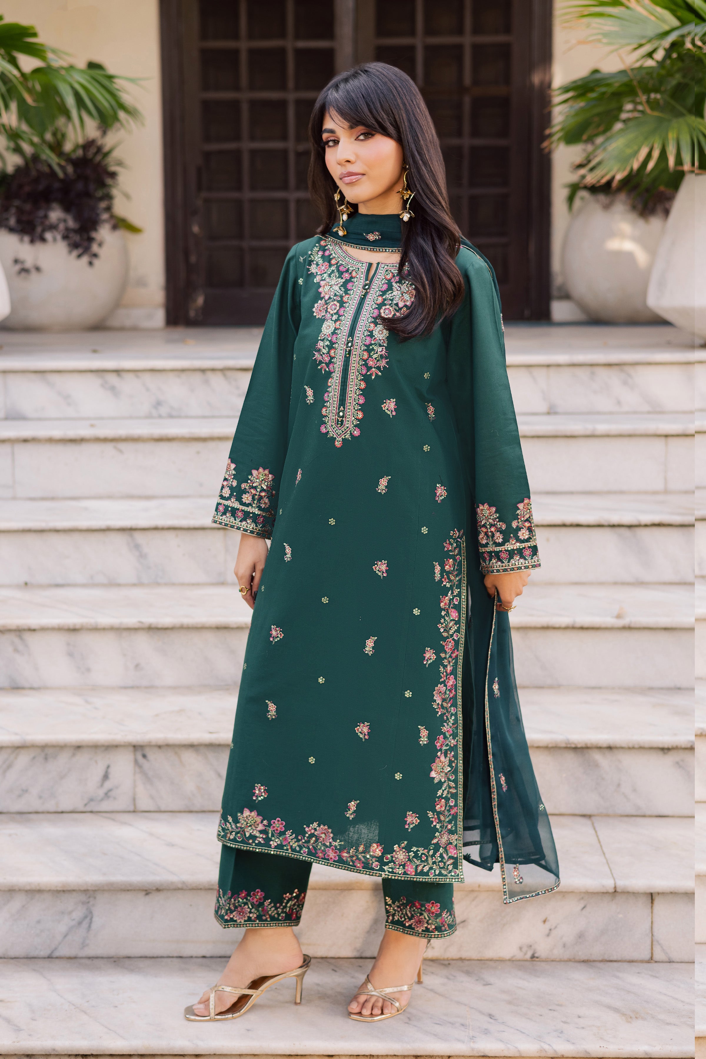 Prism 3Pc - Embroidered Khaddar Dress BATIK WINTER PRET 2025 BATIK XS / Ocean Green / Khaddar-S / Ocean Green / Khaddar-M / Ocean Green / Khaddar-L / Ocean Green / Khaddar-XL / Ocean Green / Khaddar