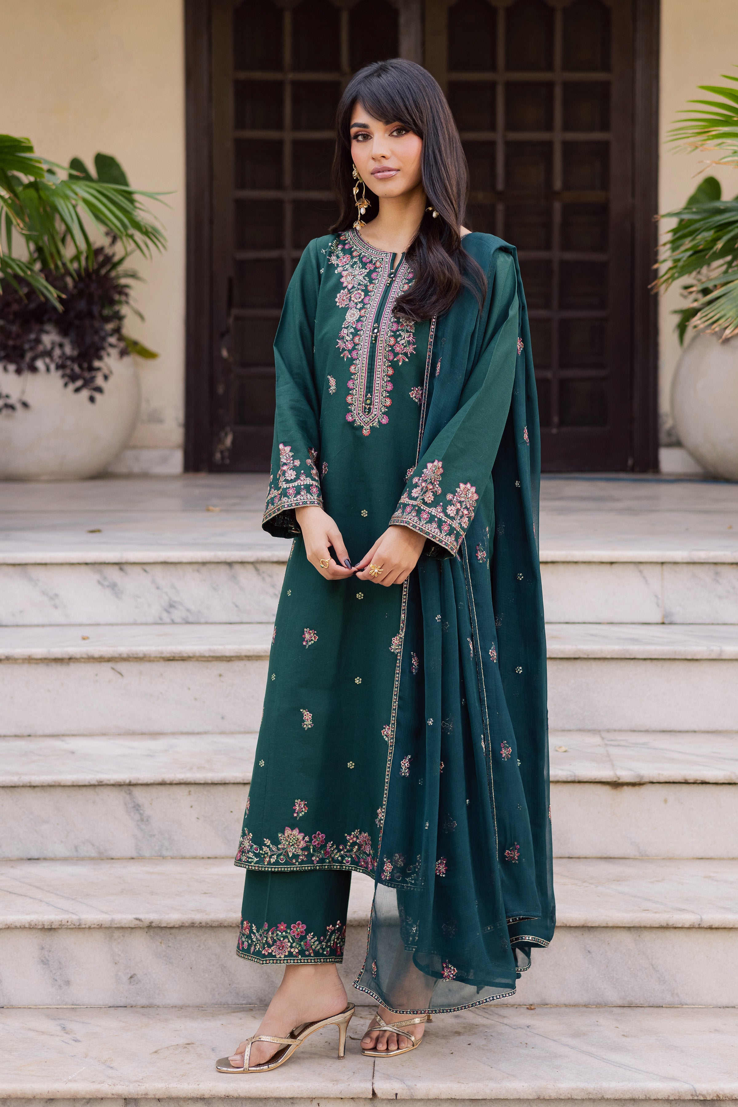 Prism 3Pc - Embroidered Khaddar Dress BATIK WINTER PRET 2025 BATIK XS / Ocean Green / Khaddar-S / Ocean Green / Khaddar-M / Ocean Green / Khaddar-L / Ocean Green / Khaddar-XL / Ocean Green / Khaddar