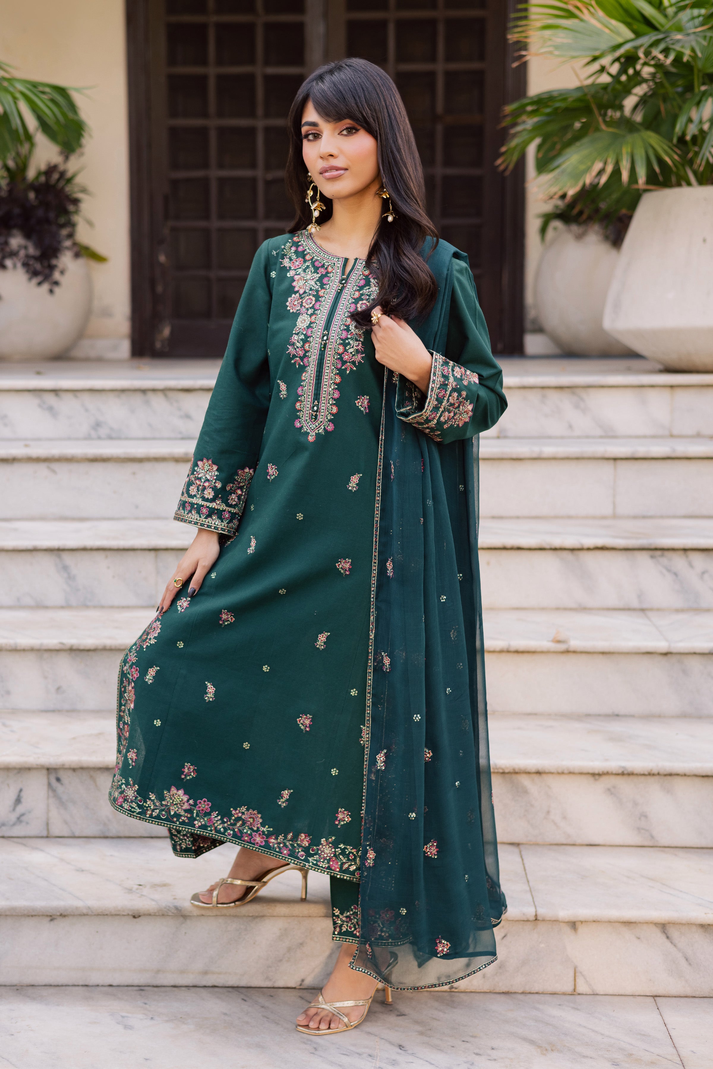 Prism 3Pc - Embroidered Khaddar Dress BATIK WINTER PRET 2025 BATIK XS / Ocean Green / Khaddar-S / Ocean Green / Khaddar-M / Ocean Green / Khaddar-L / Ocean Green / Khaddar-XL / Ocean Green / Khaddar