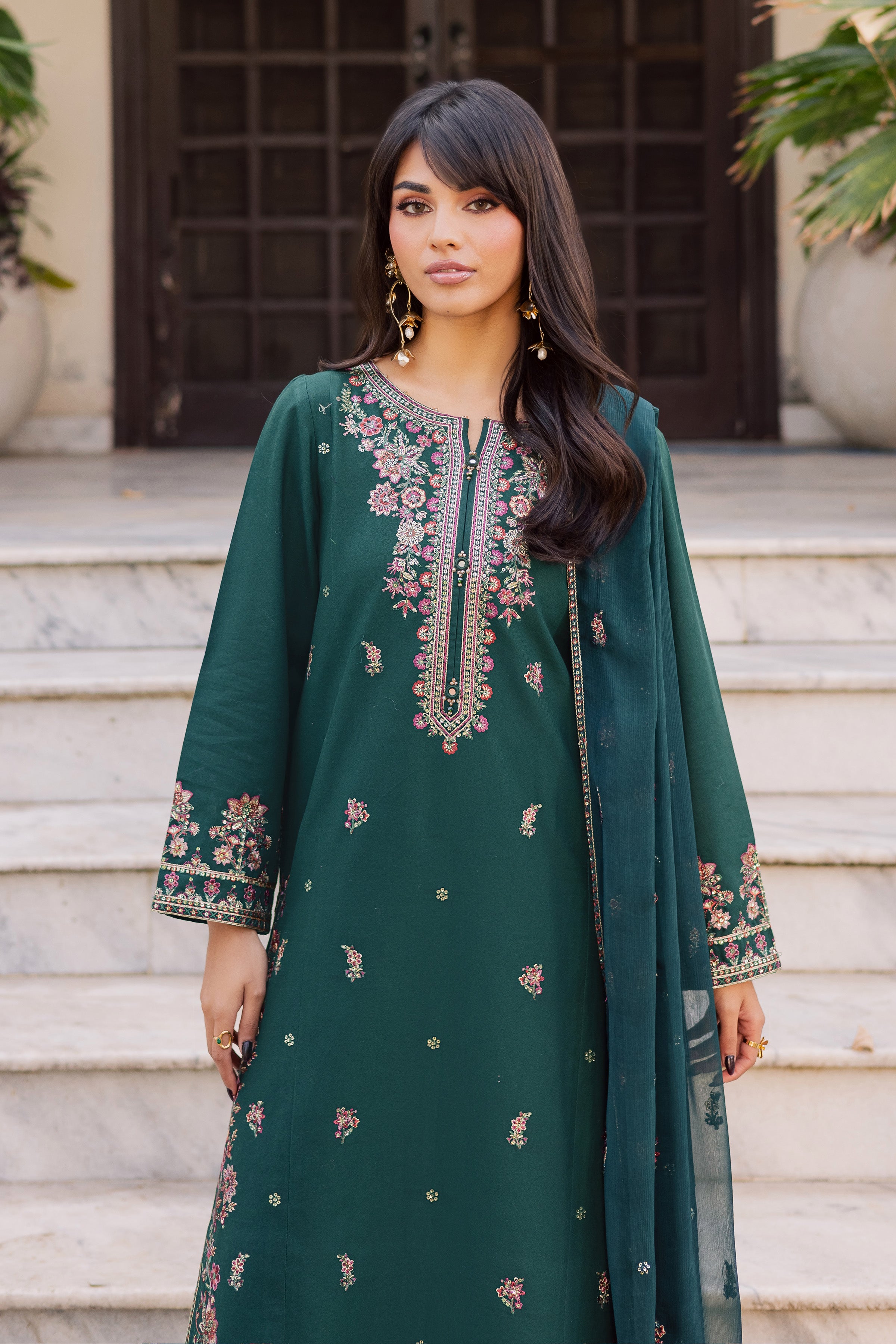 Prism 3Pc - Embroidered Khaddar Dress BATIK WINTER PRET 2025 BATIK XS / Ocean Green / Khaddar-S / Ocean Green / Khaddar-M / Ocean Green / Khaddar-L / Ocean Green / Khaddar-XL / Ocean Green / Khaddar