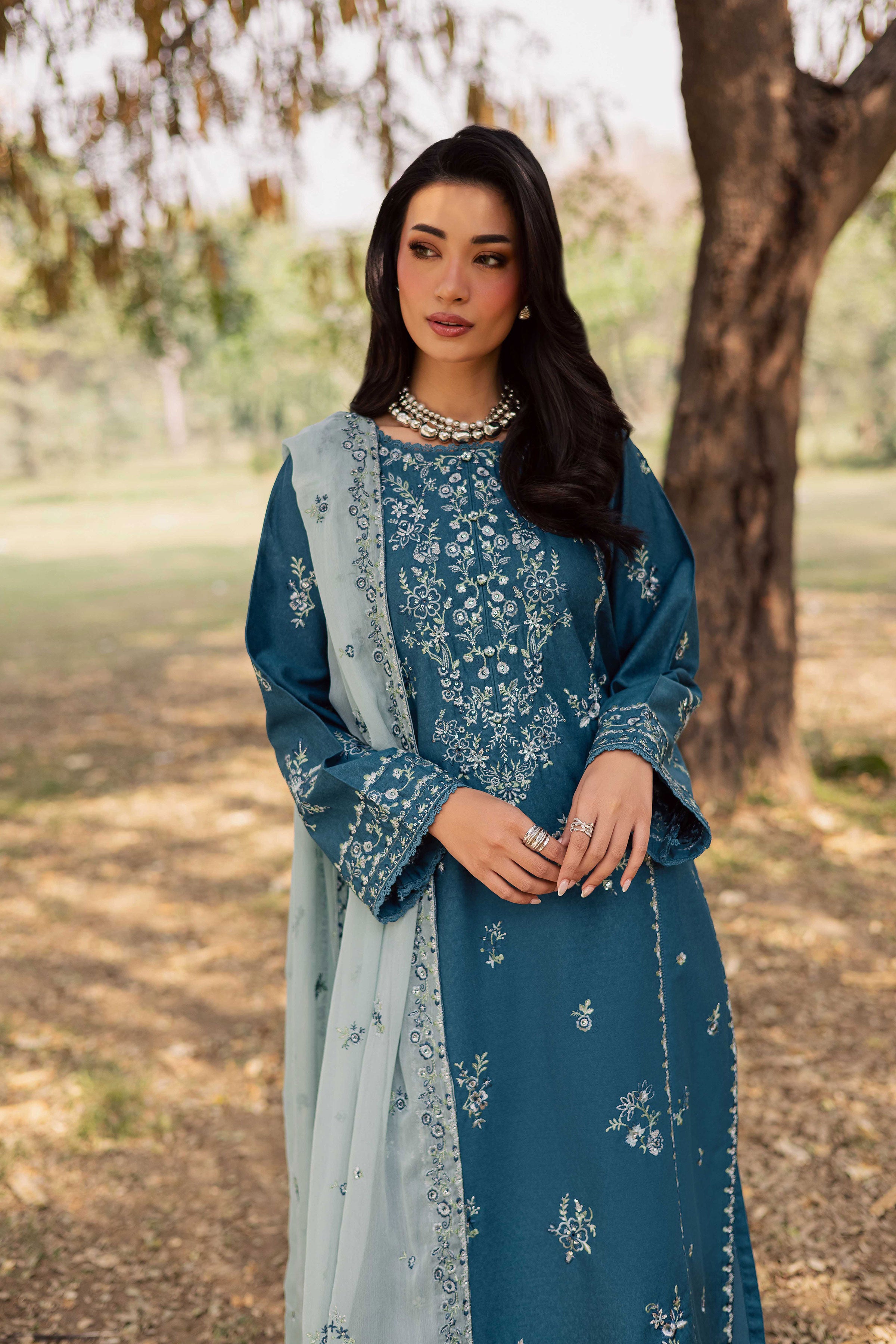 Punch 3Pc - Embroidered Karandi Dress BATIK WINTER PRET 2025 BATIK XS / Whale blue / Karandi-S / Whale blue / Karandi-M / Whale blue / Karandi-L / Whale blue / Karandi-XL / Whale blue / Karandi