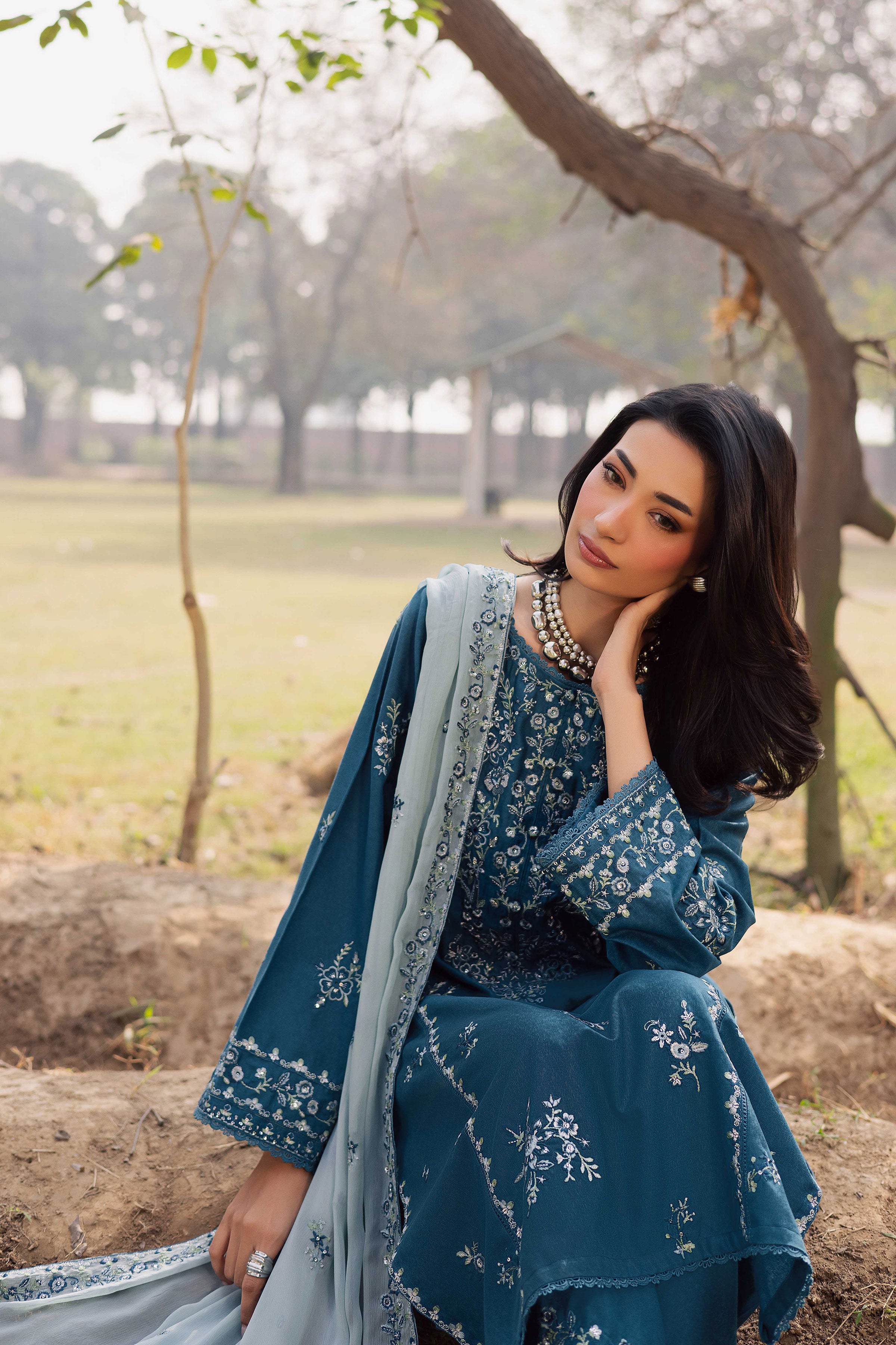 Punch 3Pc - Embroidered Karandi Dress BATIK WINTER PRET 2025 BATIK XS / Whale blue / Karandi-S / Whale blue / Karandi-M / Whale blue / Karandi-L / Whale blue / Karandi-XL / Whale blue / Karandi