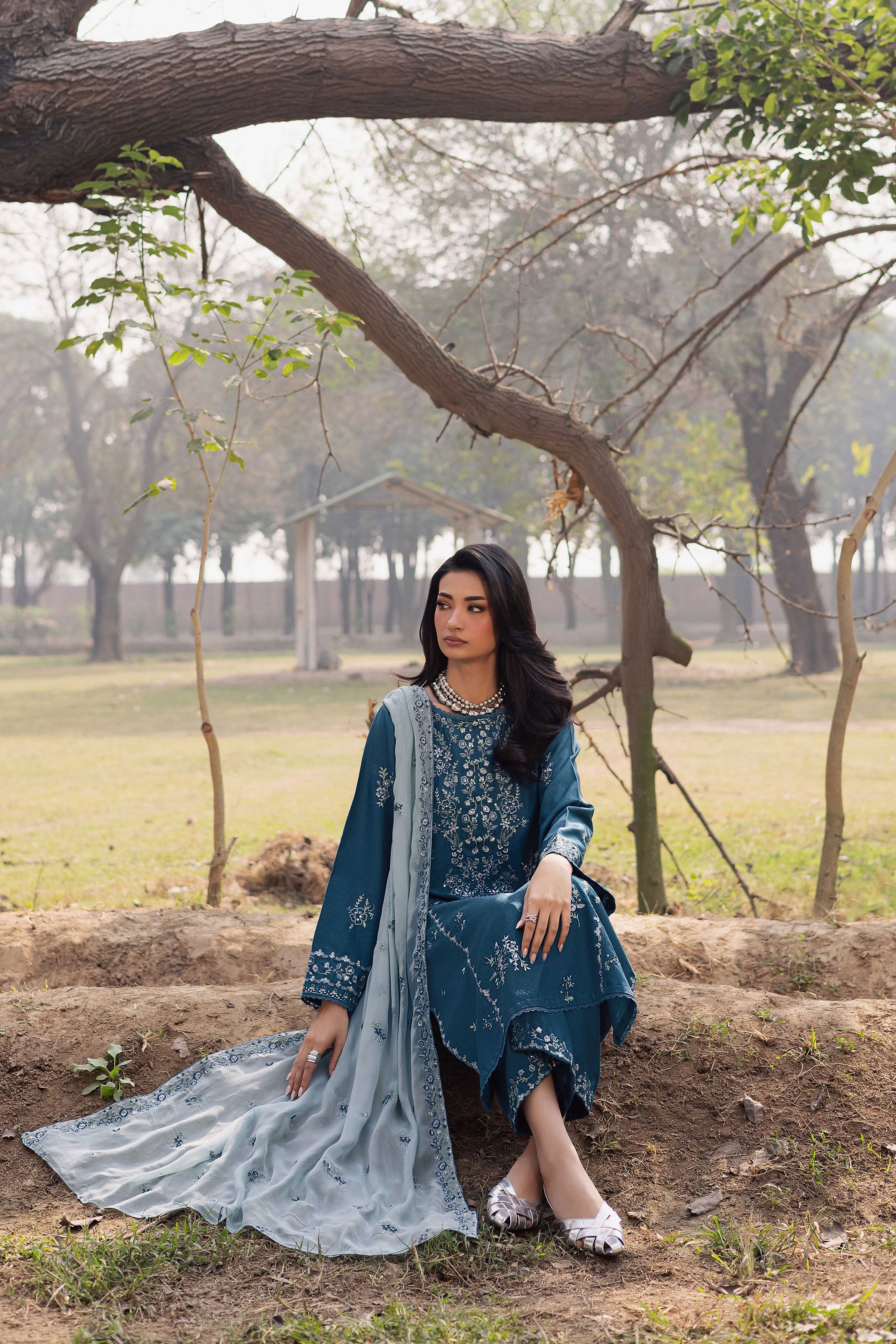 Punch 3Pc - Embroidered Karandi Dress BATIK WINTER PRET 2025 BATIK XS / Whale blue / Karandi-S / Whale blue / Karandi-M / Whale blue / Karandi-L / Whale blue / Karandi-XL / Whale blue / Karandi