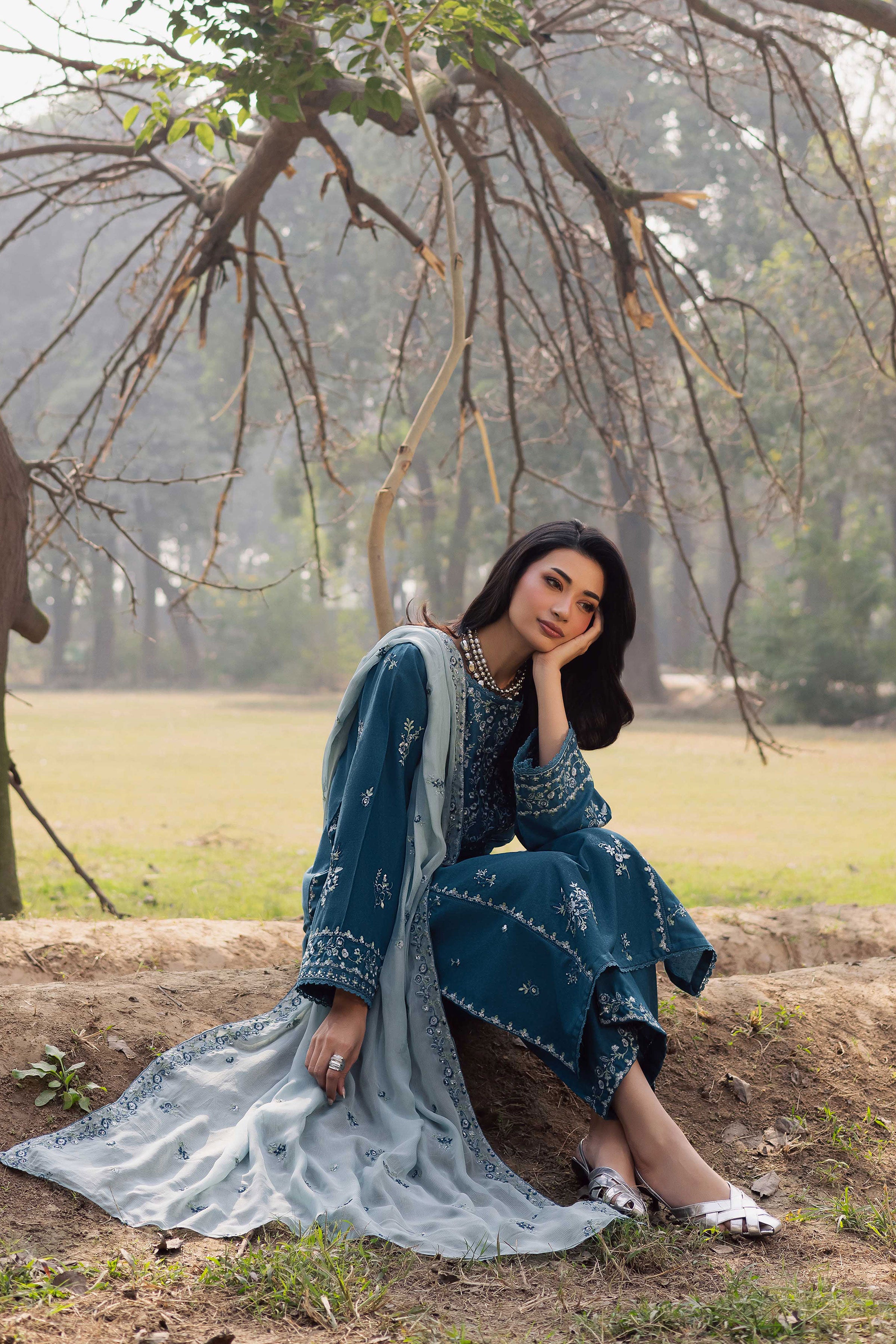 Punch 3Pc - Embroidered Karandi Dress BATIK WINTER PRET 2025 BATIK XS / Whale blue / Karandi-S / Whale blue / Karandi-M / Whale blue / Karandi-L / Whale blue / Karandi-XL / Whale blue / Karandi