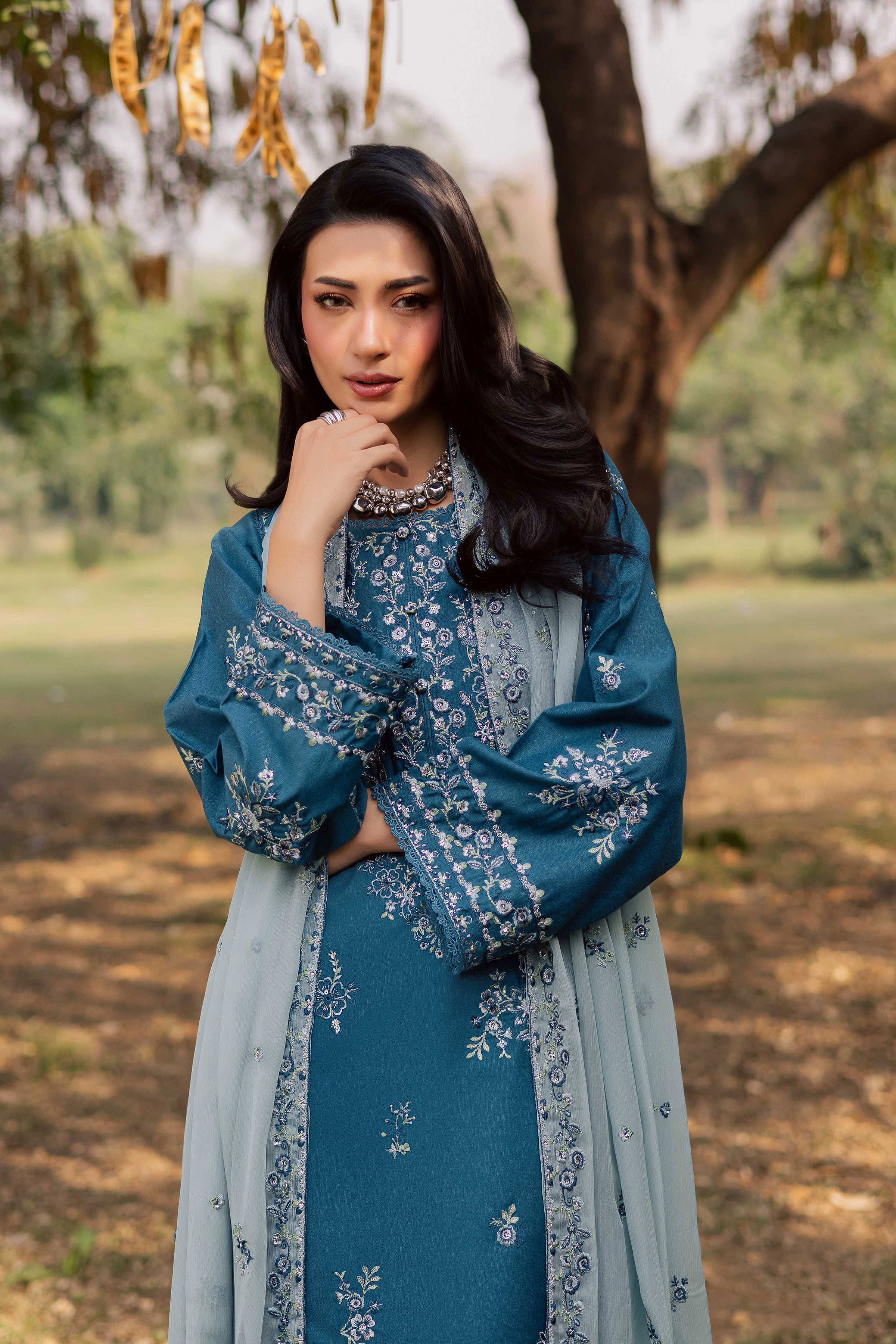 Punch 3Pc - Embroidered Karandi Dress BATIK WINTER PRET 2025 BATIK XS / Whale blue / Karandi-S / Whale blue / Karandi-M / Whale blue / Karandi-L / Whale blue / Karandi-XL / Whale blue / Karandi