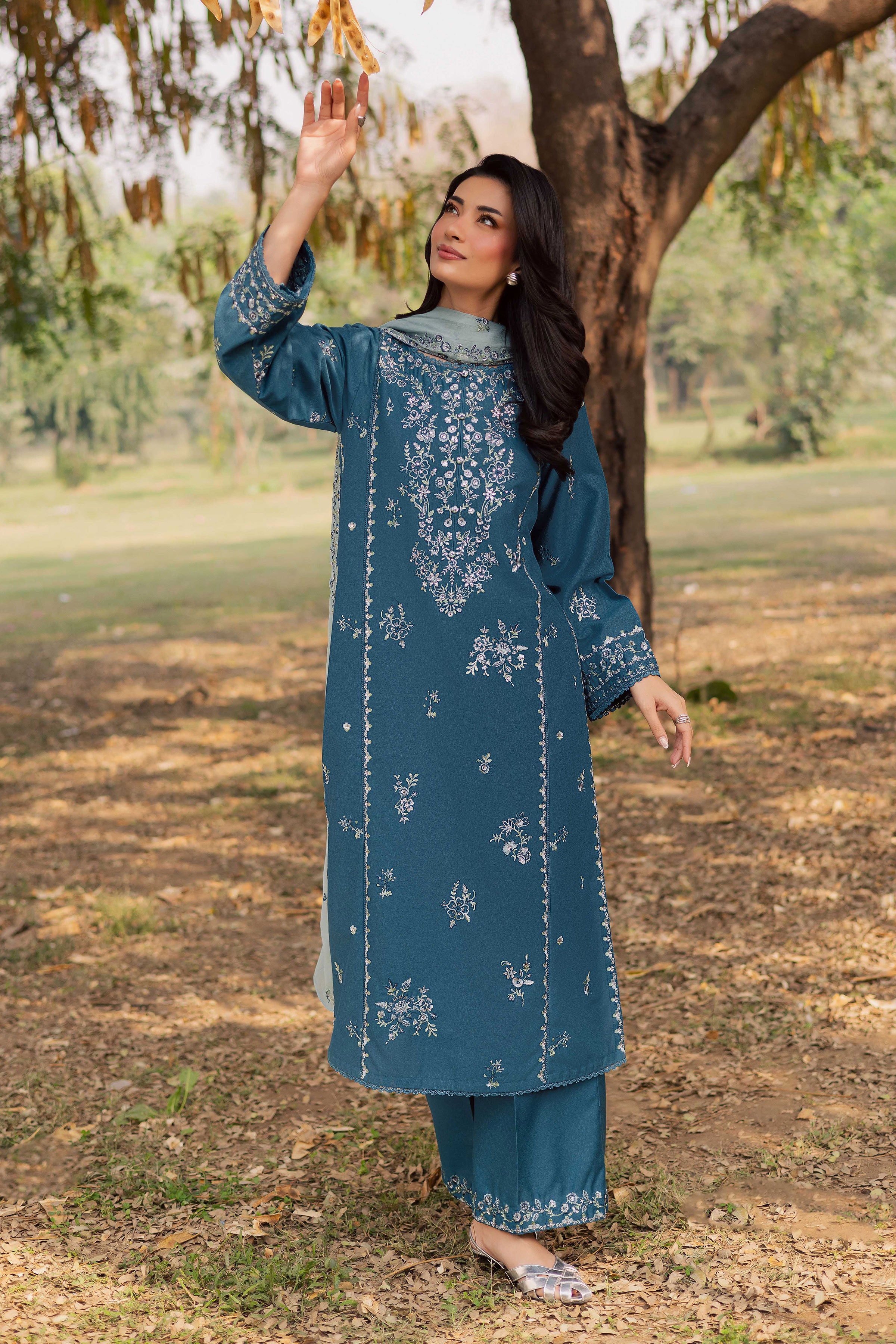 Punch 3Pc - Embroidered Karandi Dress BATIK WINTER PRET 2025 BATIK XS / Whale blue / Karandi-S / Whale blue / Karandi-M / Whale blue / Karandi-L / Whale blue / Karandi-XL / Whale blue / Karandi