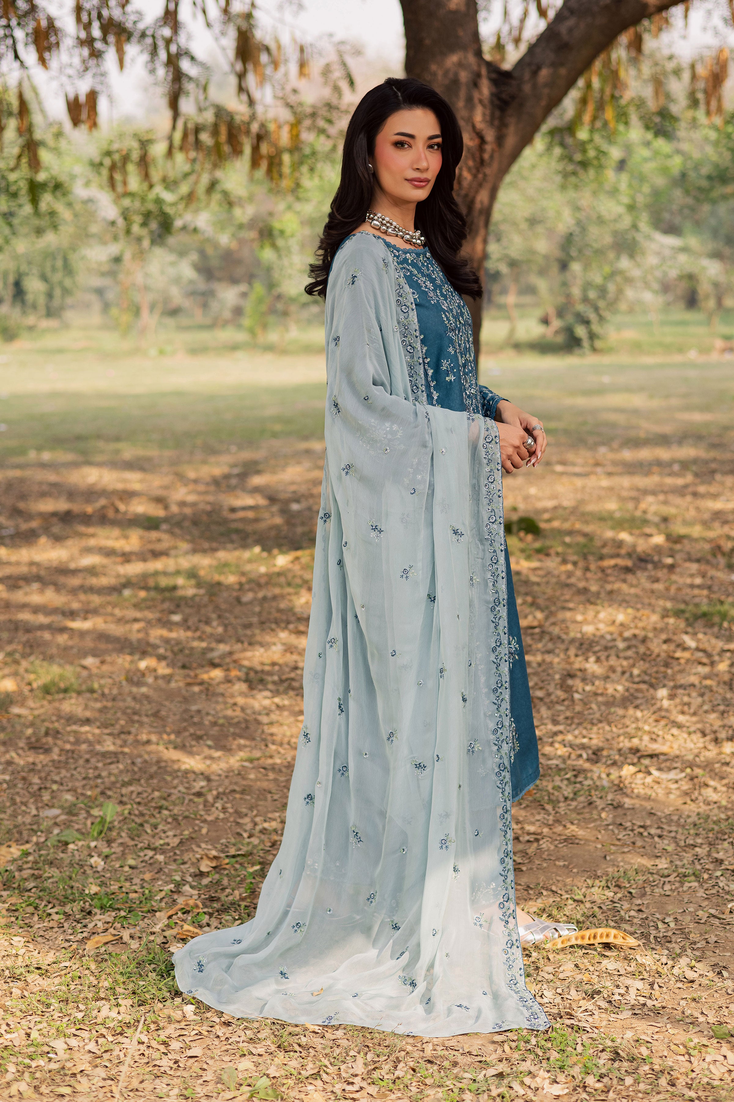 Punch 3Pc - Embroidered Karandi Dress BATIK WINTER PRET 2025 BATIK XS / Whale blue / Karandi-S / Whale blue / Karandi-M / Whale blue / Karandi-L / Whale blue / Karandi-XL / Whale blue / Karandi