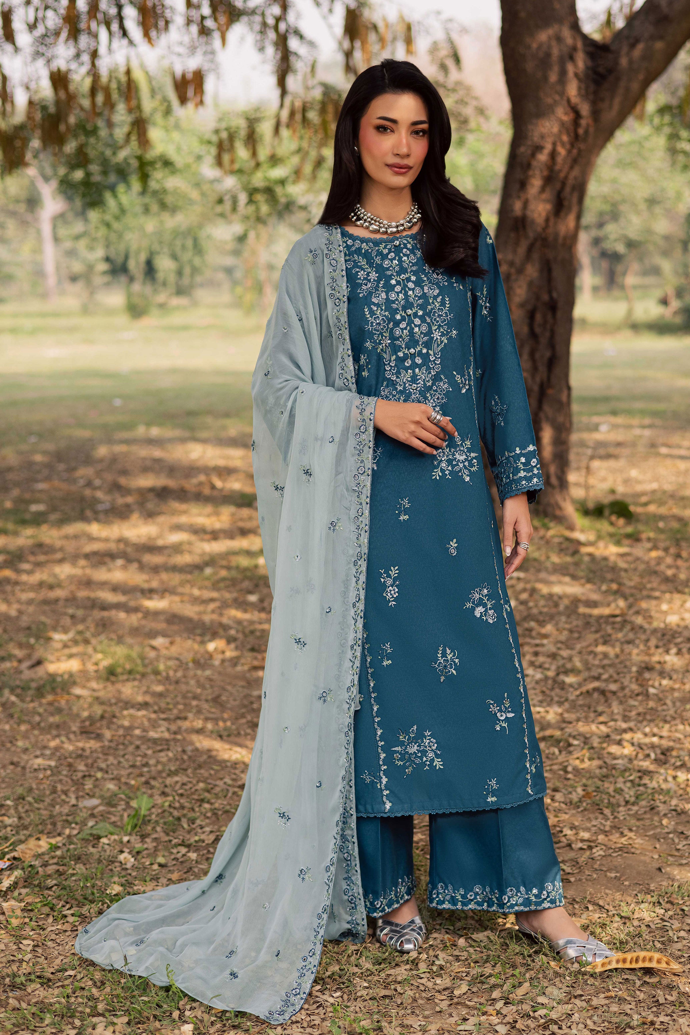 Punch 3Pc - Embroidered Karandi Dress BATIK WINTER PRET 2025 BATIK XS / Whale blue / Karandi-S / Whale blue / Karandi-M / Whale blue / Karandi-L / Whale blue / Karandi-XL / Whale blue / Karandi