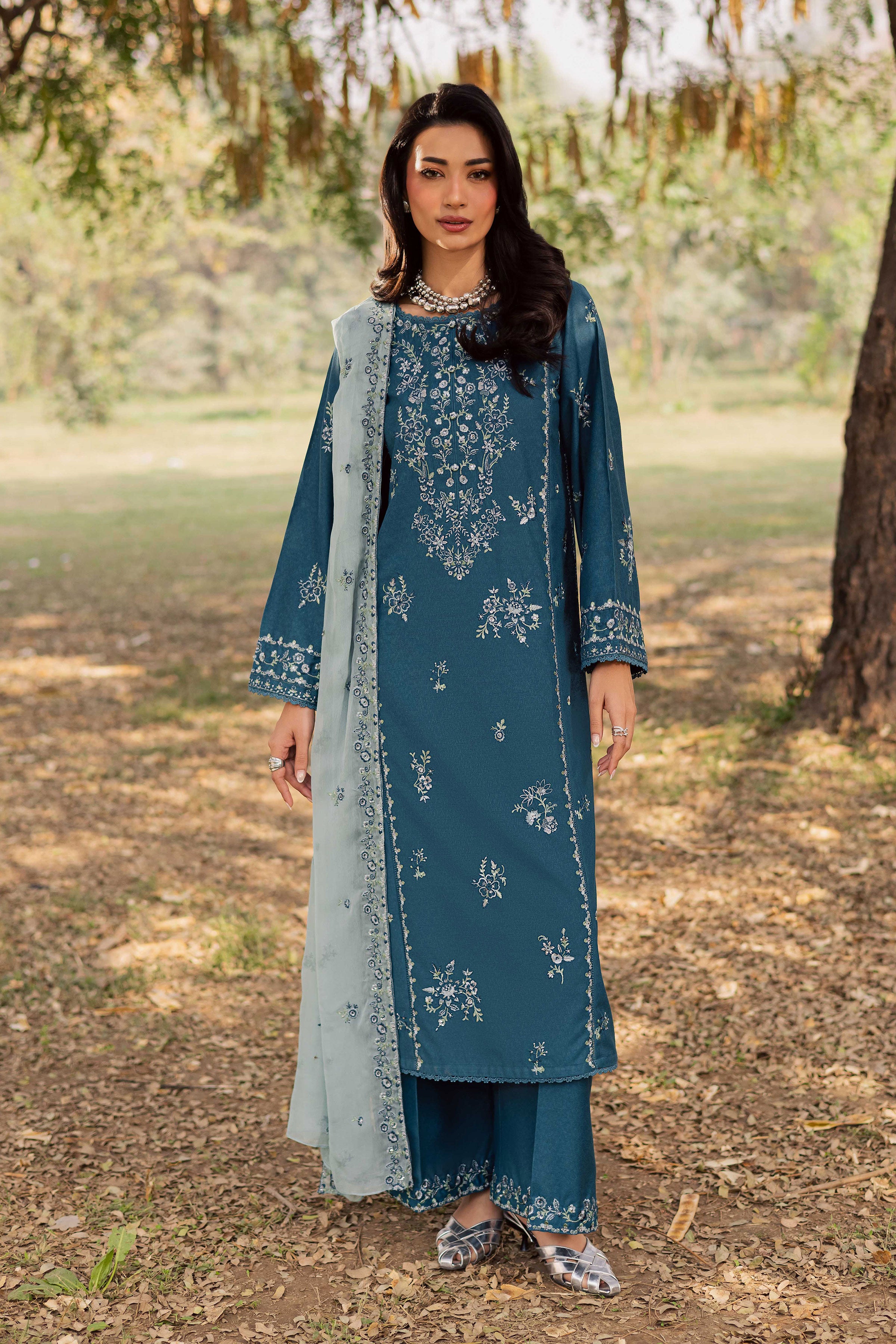 Punch 3Pc - Embroidered Karandi Dress BATIK WINTER PRET 2025 BATIK XS / Whale blue / Karandi-S / Whale blue / Karandi-M / Whale blue / Karandi-L / Whale blue / Karandi-XL / Whale blue / Karandi