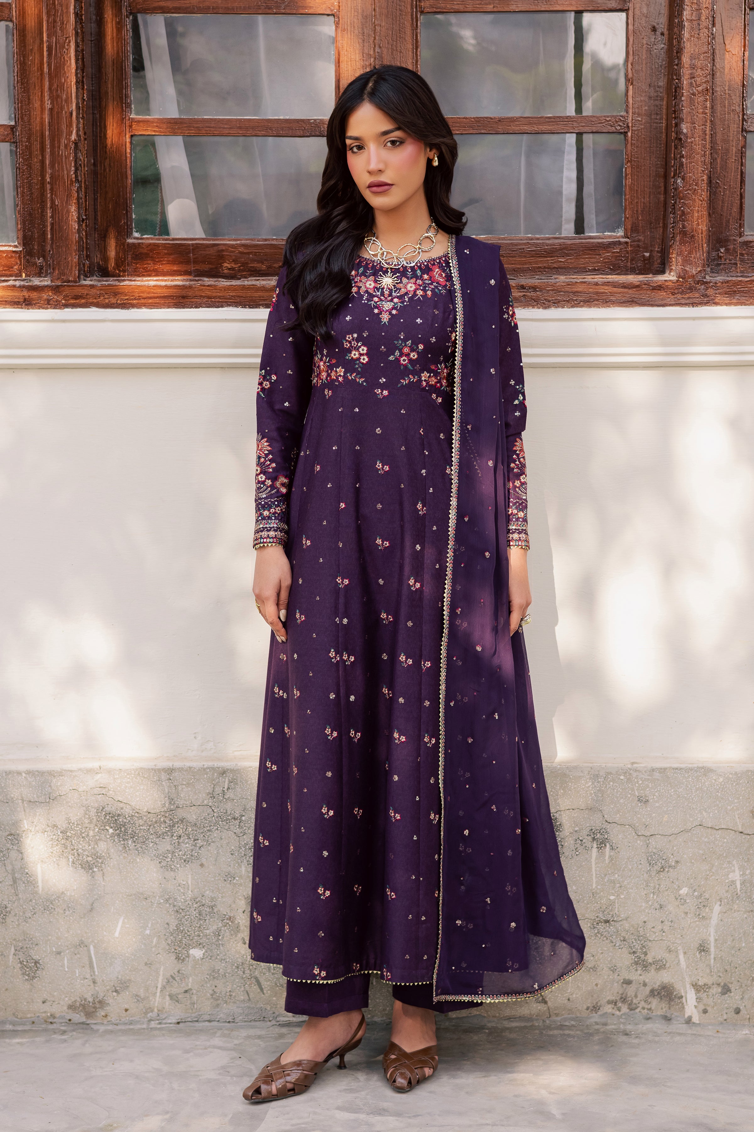 Purple Berry 3Pc - Embroidered Karandi Dress BATIK WINTER PRET 2025 BATIK XS / Egg Plant / Karandi-S / Egg Plant / Karandi-M / Egg Plant / Karandi-L / Egg Plant / Karandi-XL / Egg Plant / Karandi