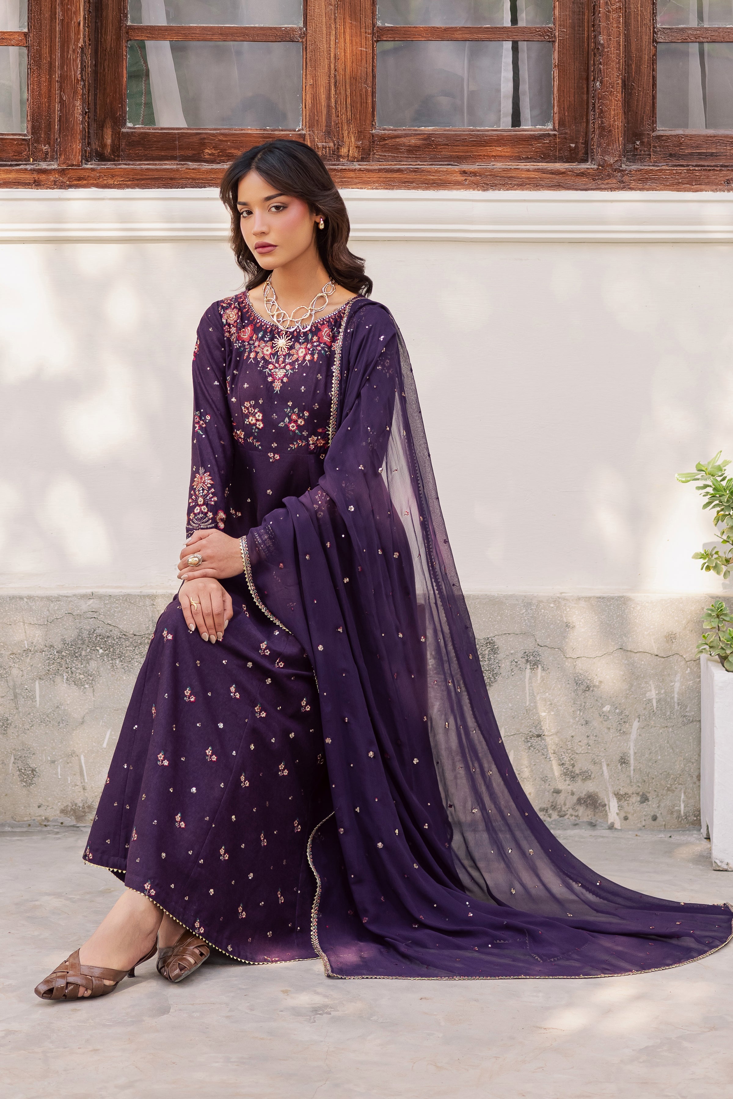 Purple Berry 3Pc - Embroidered Karandi Dress BATIK WINTER PRET 2025 BATIK XS / Egg Plant / Karandi-S / Egg Plant / Karandi-M / Egg Plant / Karandi-L / Egg Plant / Karandi-XL / Egg Plant / Karandi