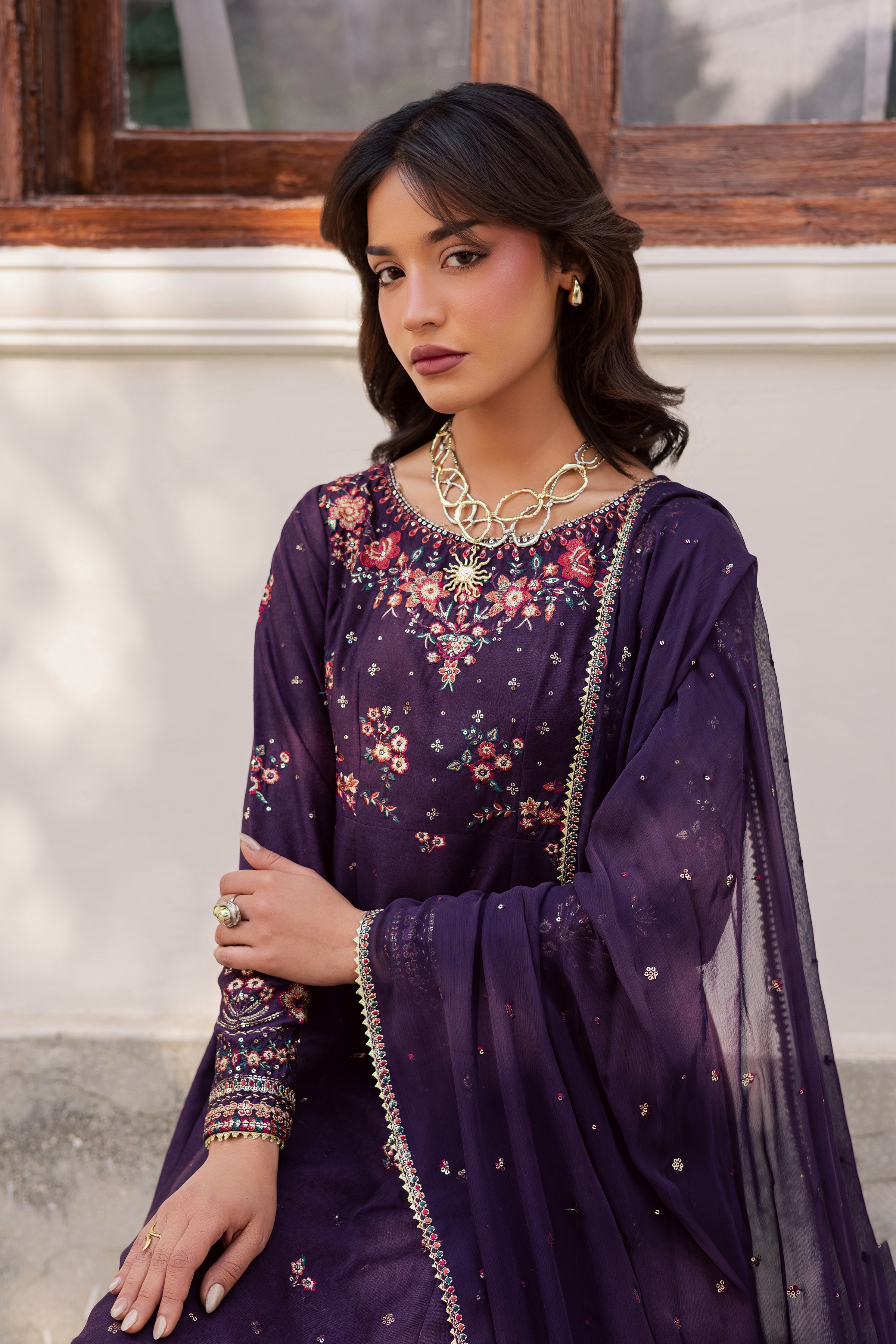 Purple Berry 3Pc - Embroidered Karandi Dress BATIK WINTER PRET 2025 BATIK XS / Egg Plant / Karandi-S / Egg Plant / Karandi-M / Egg Plant / Karandi-L / Egg Plant / Karandi-XL / Egg Plant / Karandi