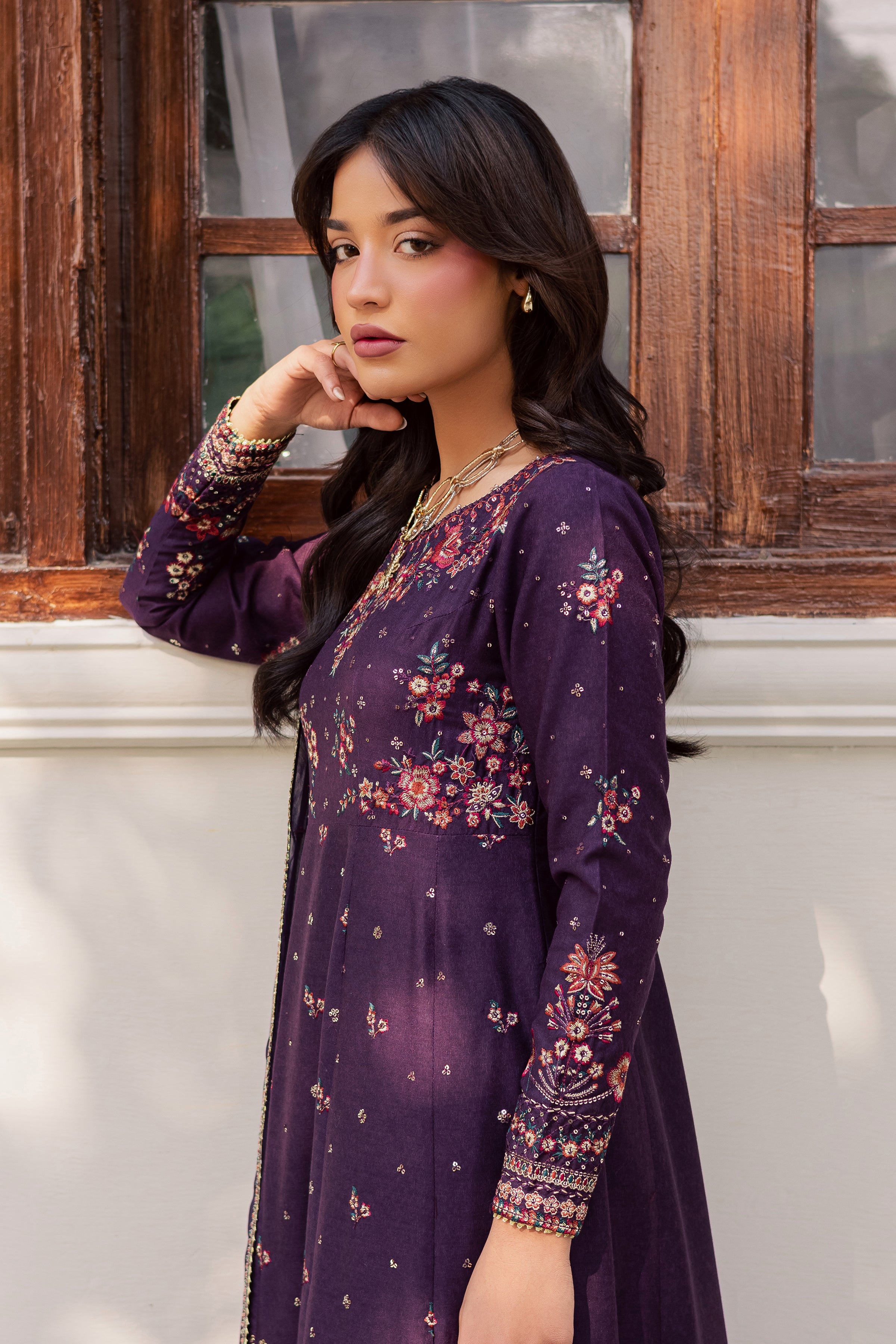 Purple Berry 3Pc - Embroidered Karandi Dress BATIK WINTER PRET 2025 BATIK XS / Egg Plant / Karandi-S / Egg Plant / Karandi-M / Egg Plant / Karandi-L / Egg Plant / Karandi-XL / Egg Plant / Karandi