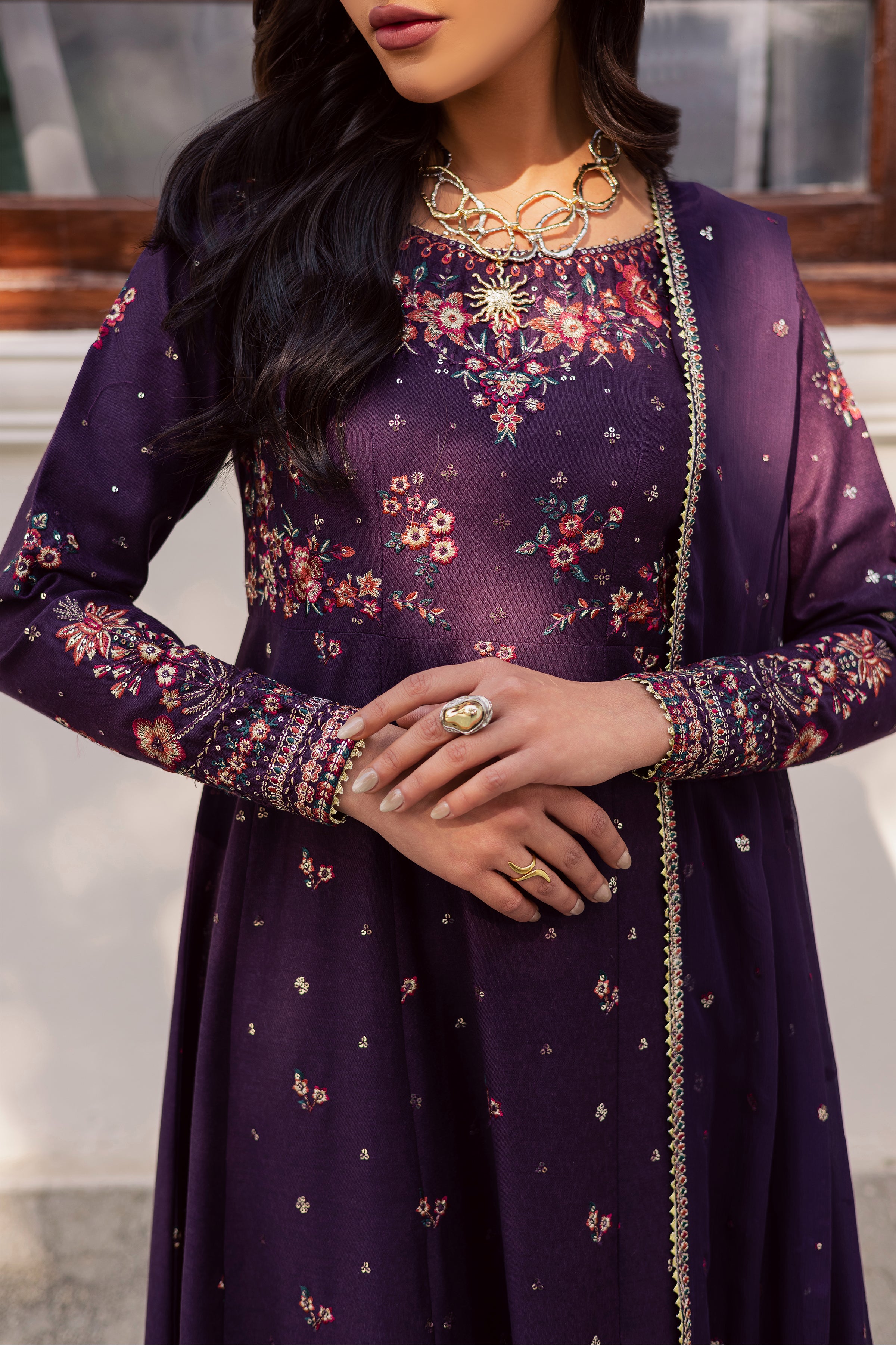 Purple Berry 3Pc - Embroidered Karandi Dress BATIK WINTER PRET 2025 BATIK XS / Egg Plant / Karandi-S / Egg Plant / Karandi-M / Egg Plant / Karandi-L / Egg Plant / Karandi-XL / Egg Plant / Karandi