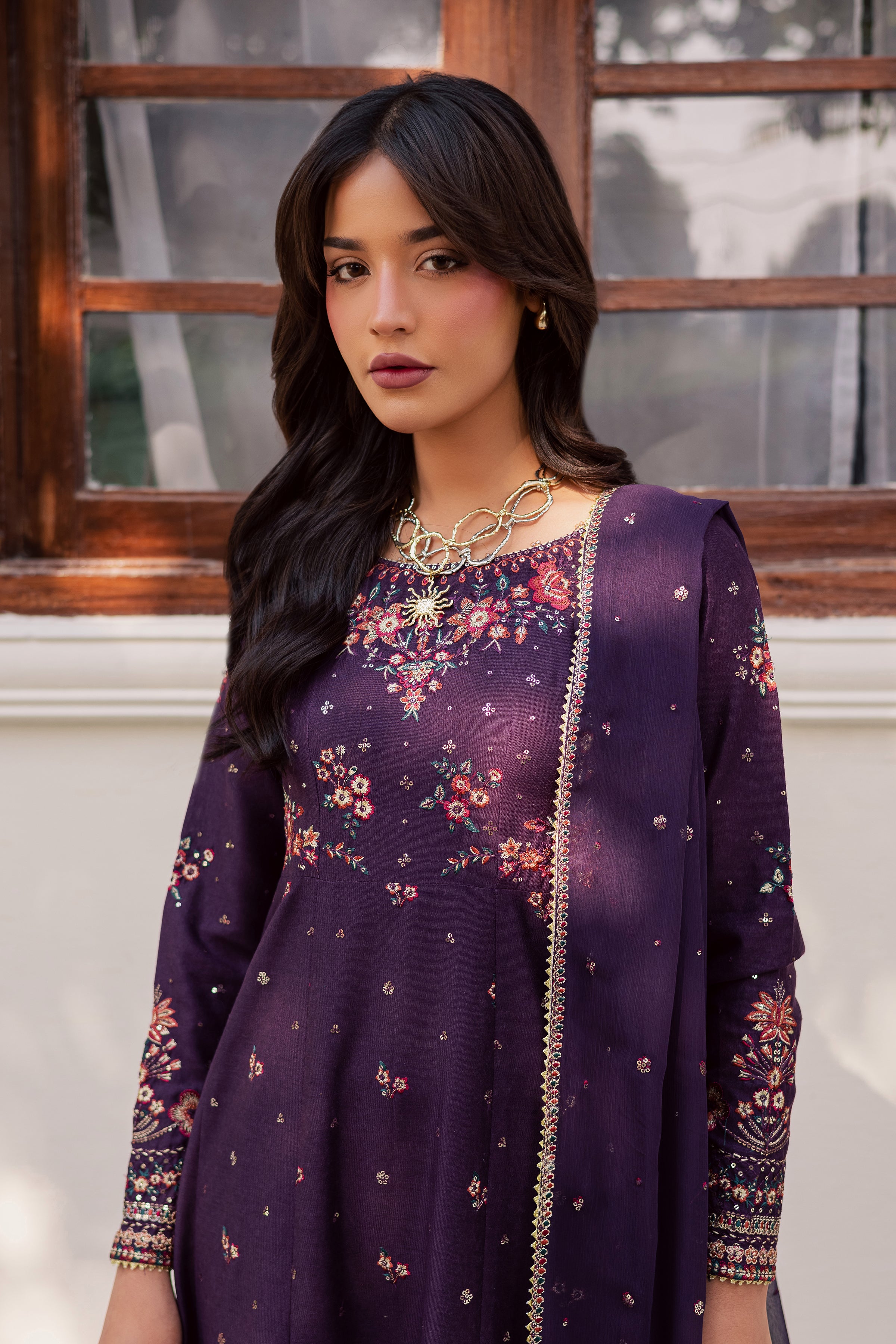 Purple Berry 3Pc - Embroidered Karandi Dress BATIK WINTER PRET 2025 BATIK XS / Egg Plant / Karandi-S / Egg Plant / Karandi-M / Egg Plant / Karandi-L / Egg Plant / Karandi-XL / Egg Plant / Karandi
