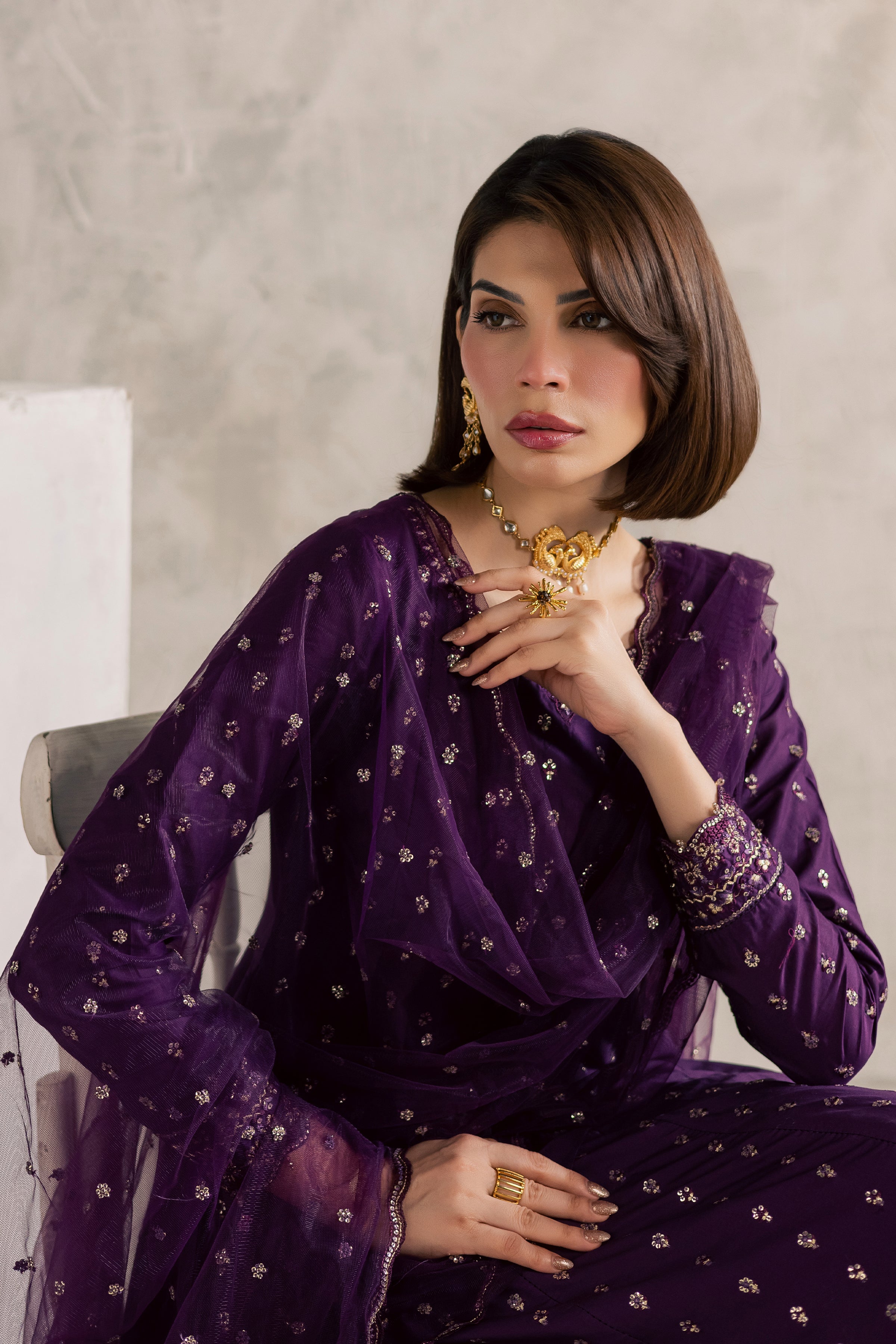 Purple Elaf 3Pc - Festive Embroidered Lawn BATIKEID2026 BATIK XS / Purple / Pima Lawn-S / Purple / Pima Lawn-M / Purple / Pima Lawn-L / Purple / Pima Lawn-XL / Purple / Pima Lawn