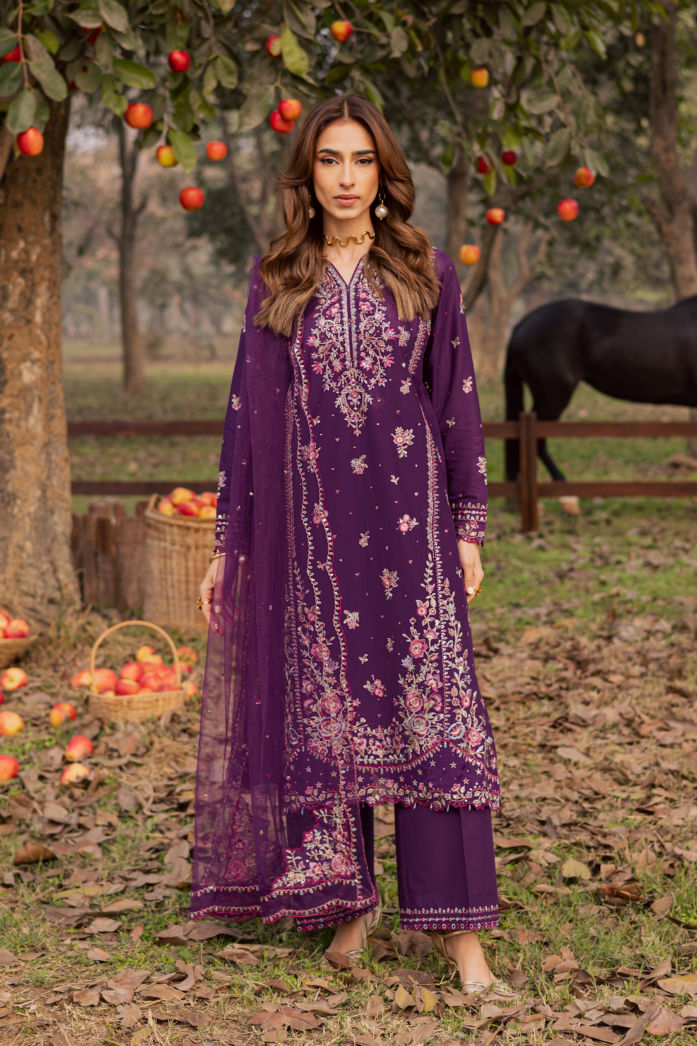 Purple Garden 3Pc - Festive Embroidered Lawn BATIKEID2026 BATIK XS / Purple / Pima Lawn-S / Purple / Pima Lawn-M / Purple / Pima Lawn-L / Purple / Pima Lawn-XL / Purple / Pima Lawn