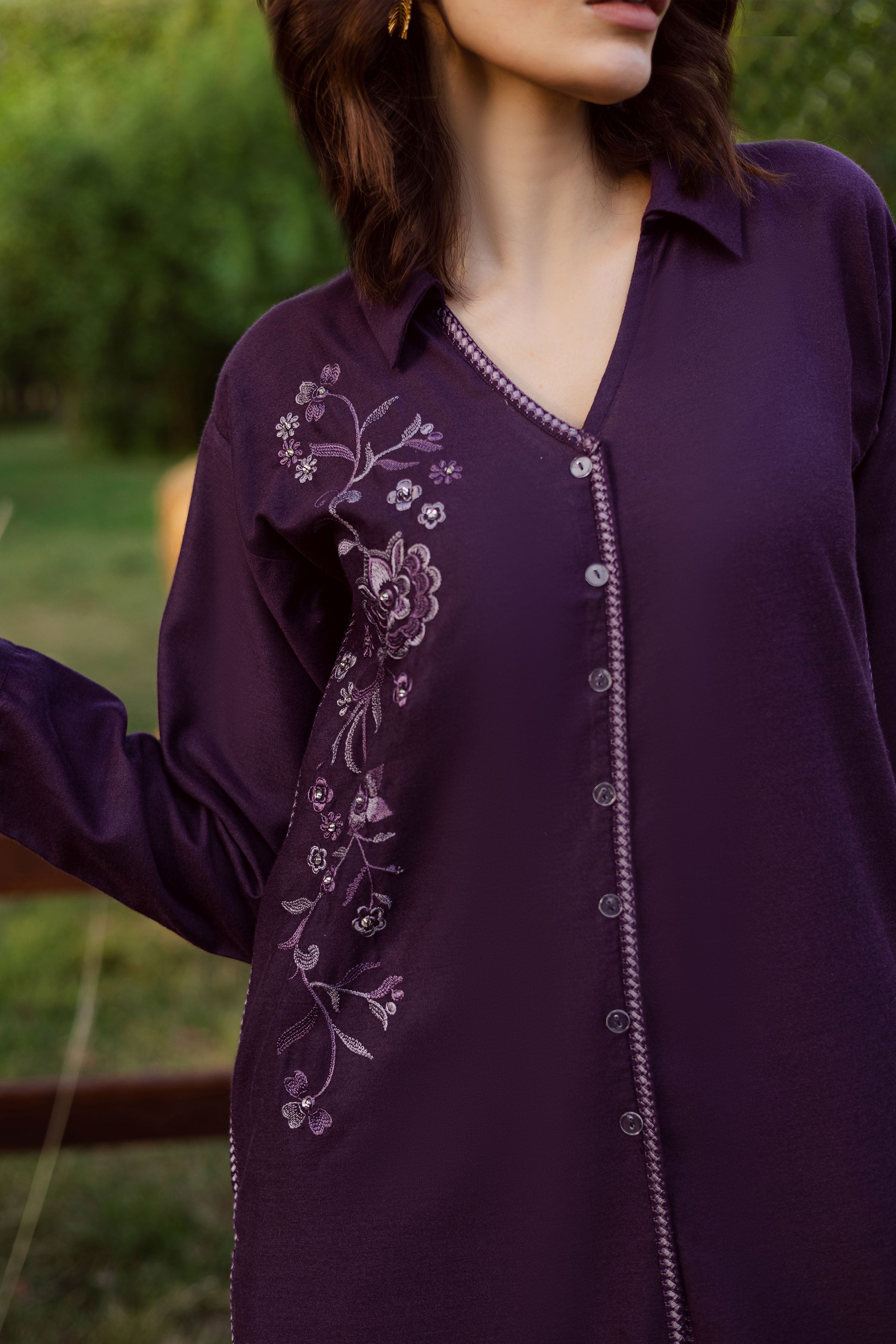 Purple Linen 2Pc - Embroidered Karandi Dress BATIK WINTER PRET 2025 BATIK XS / Egg Plant / Karandi-S / Egg Plant / Karandi-M / Egg Plant / Karandi-L / Egg Plant / Karandi-XL / Egg Plant / Karandi