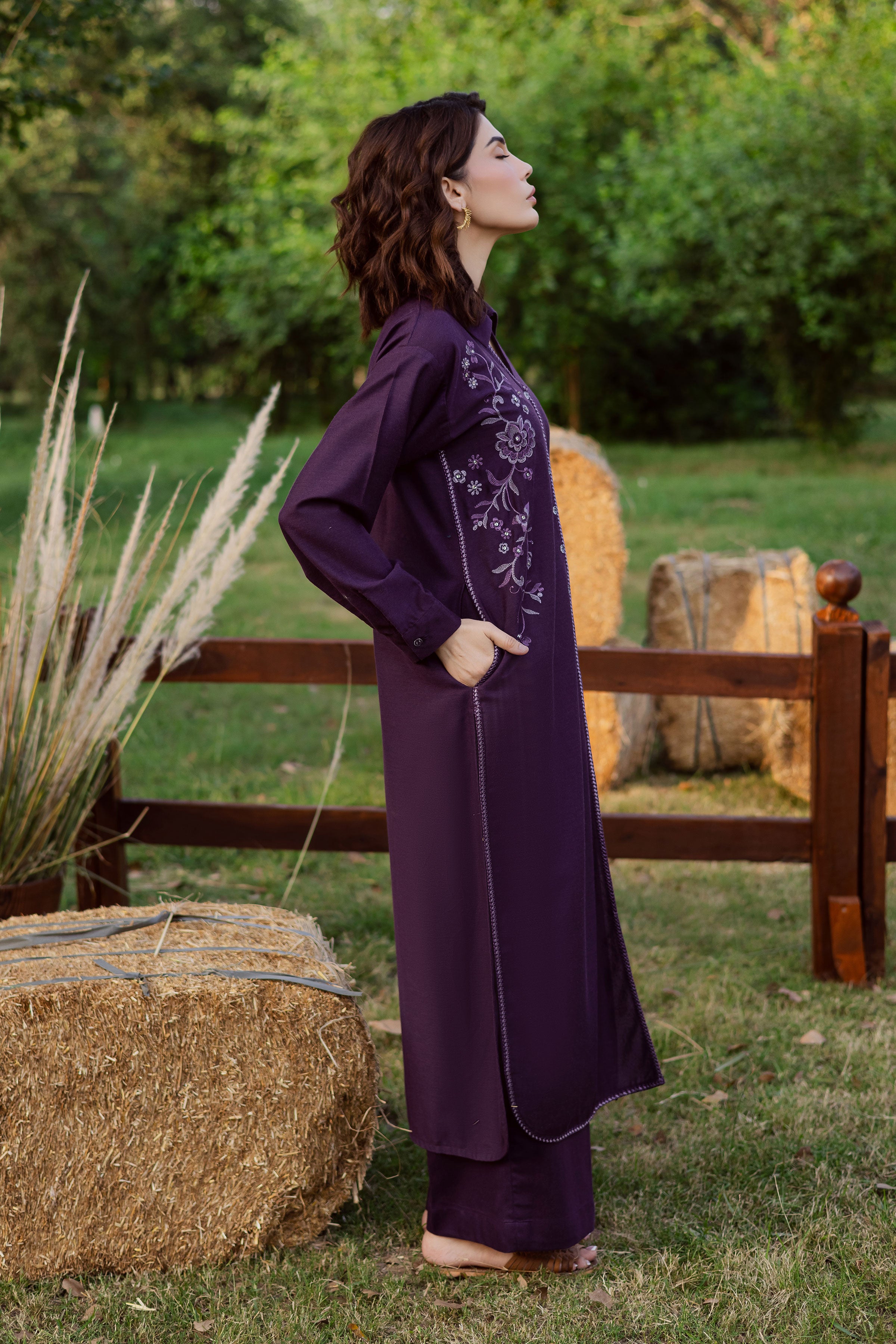 Purple Linen 2Pc - Embroidered Karandi Dress BATIK WINTER PRET 2025 BATIK XS / Egg Plant / Karandi-S / Egg Plant / Karandi-M / Egg Plant / Karandi-L / Egg Plant / Karandi-XL / Egg Plant / Karandi