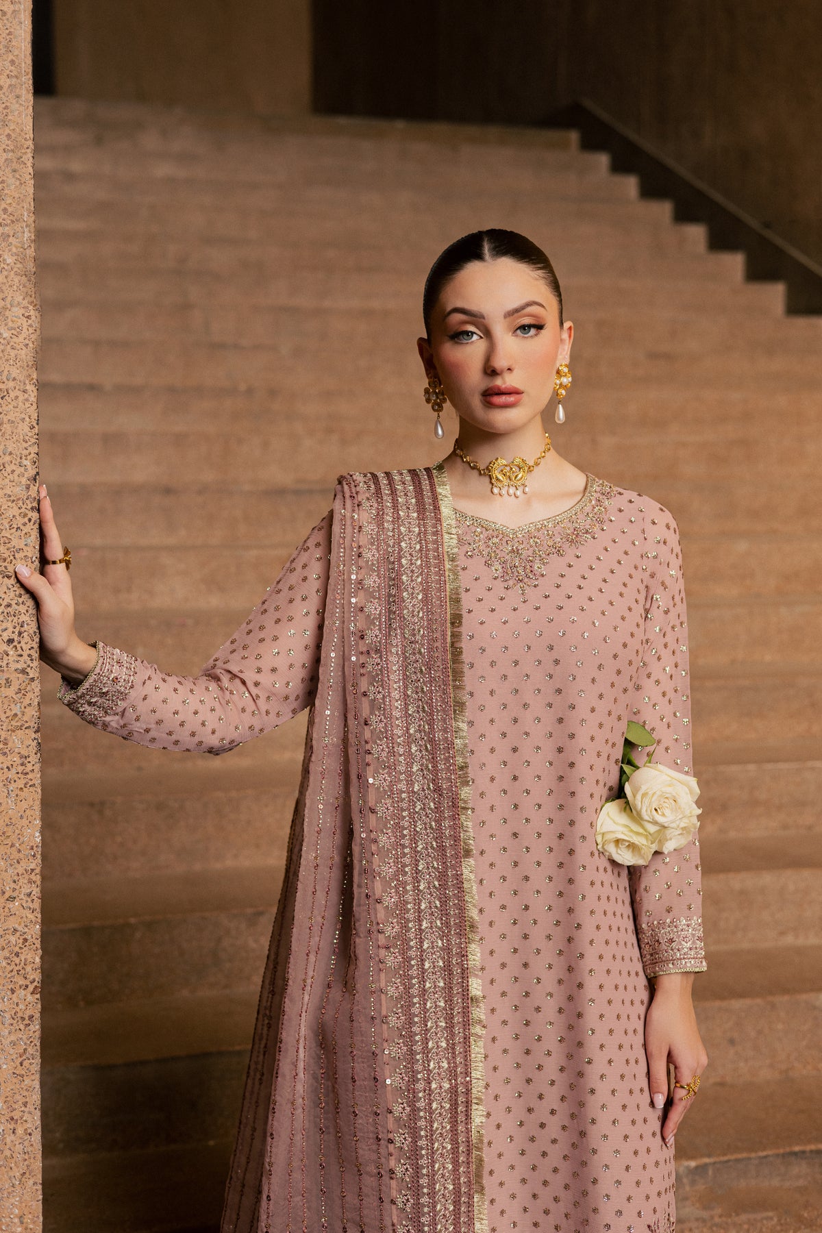Raastar 3Pc - Festive Luxe Pret BATIKLUXOCT26 BATIK XS / Tea Pink / Crepe Chiffon