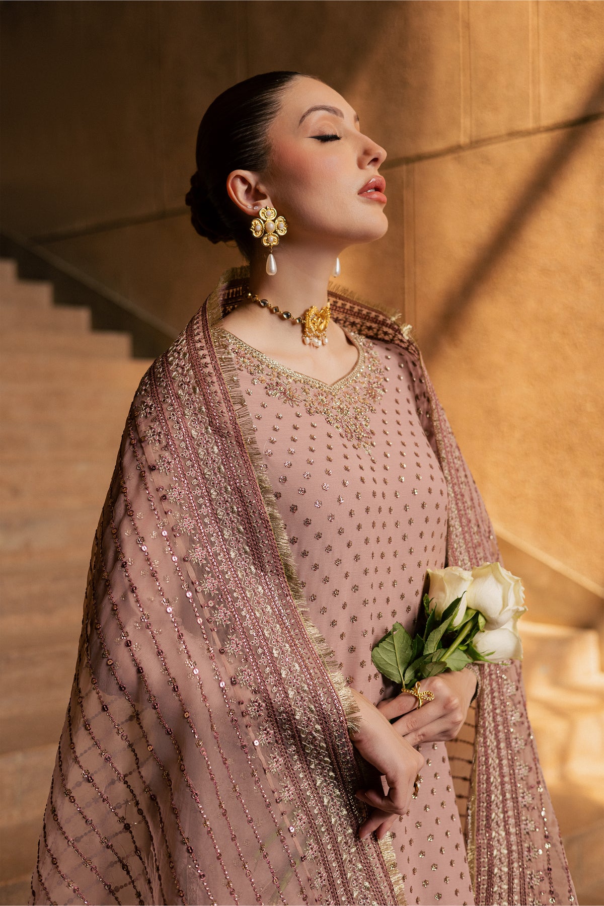 Raastar 3Pc - Festive Luxe Pret BATIKLUXOCT26 BATIK XS / Tea Pink / Crepe Chiffon