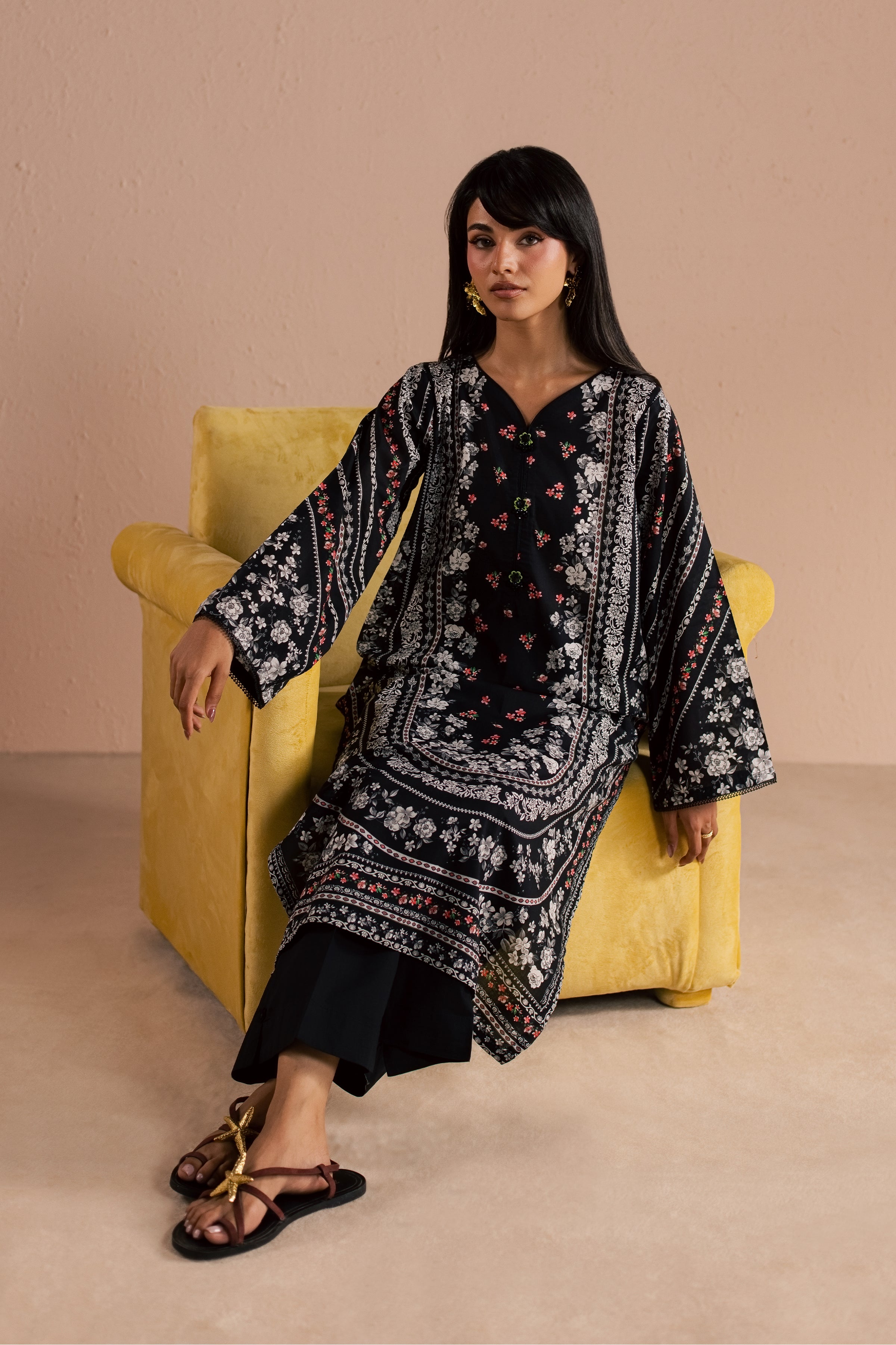 Raegan 2Pc - Printed Lawn Dress BATIKSS26 BATIK XS / Black / Lawn-S / Black / Lawn-M / Black / Lawn-L / Black / Lawn-XL / Black / Lawn