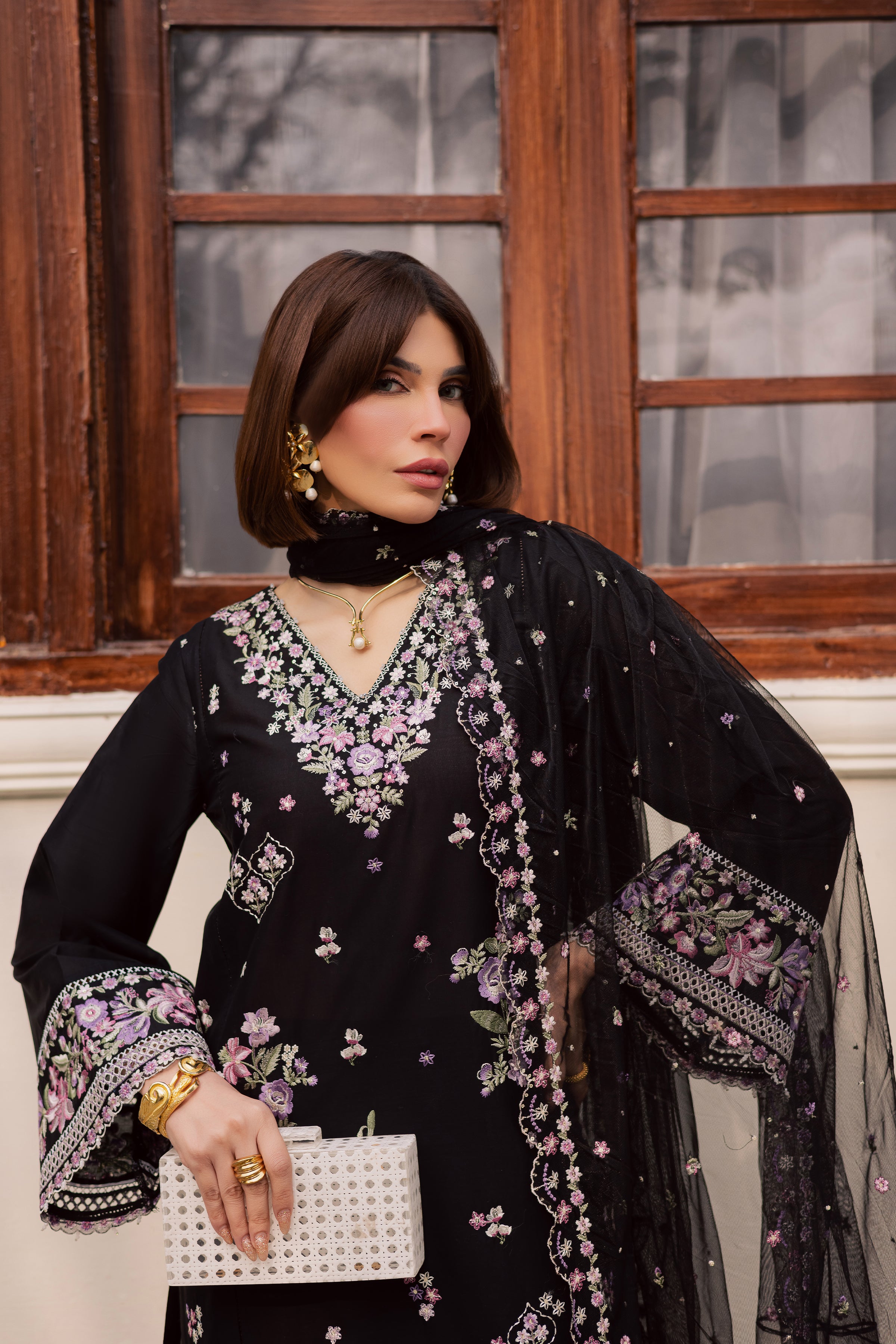 Raeqa 3Pc - Festive Embroidered Lawn BATIKEID2026 BATIK XS / Black / Pima Lawn-S / Black / Pima Lawn-M / Black / Pima Lawn-L / Black / Pima Lawn-XL / Black / Pima Lawn