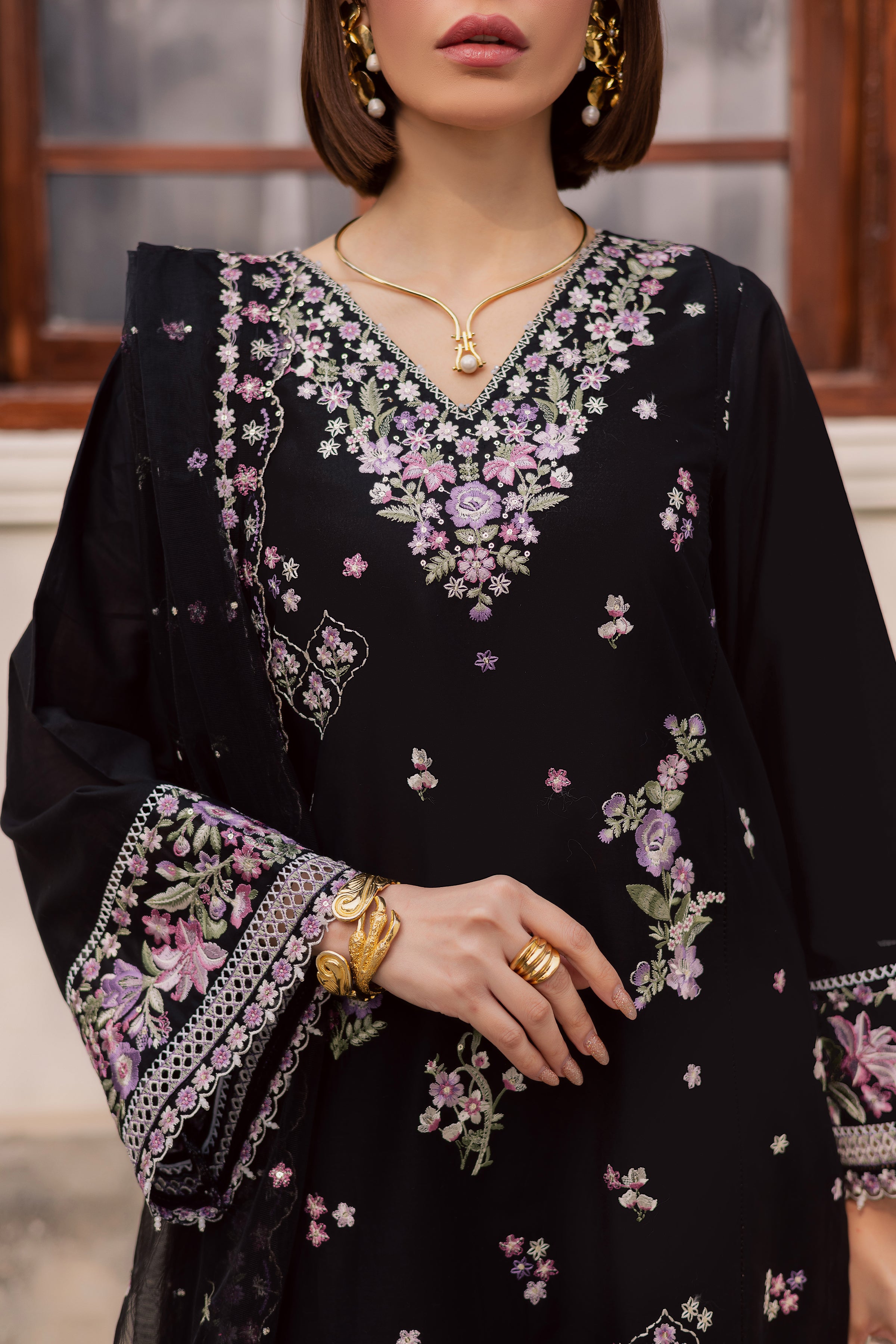 Raeqa 3Pc - Festive Embroidered Lawn BATIKEID2026 BATIK XS / Black / Pima Lawn-S / Black / Pima Lawn-M / Black / Pima Lawn-L / Black / Pima Lawn-XL / Black / Pima Lawn