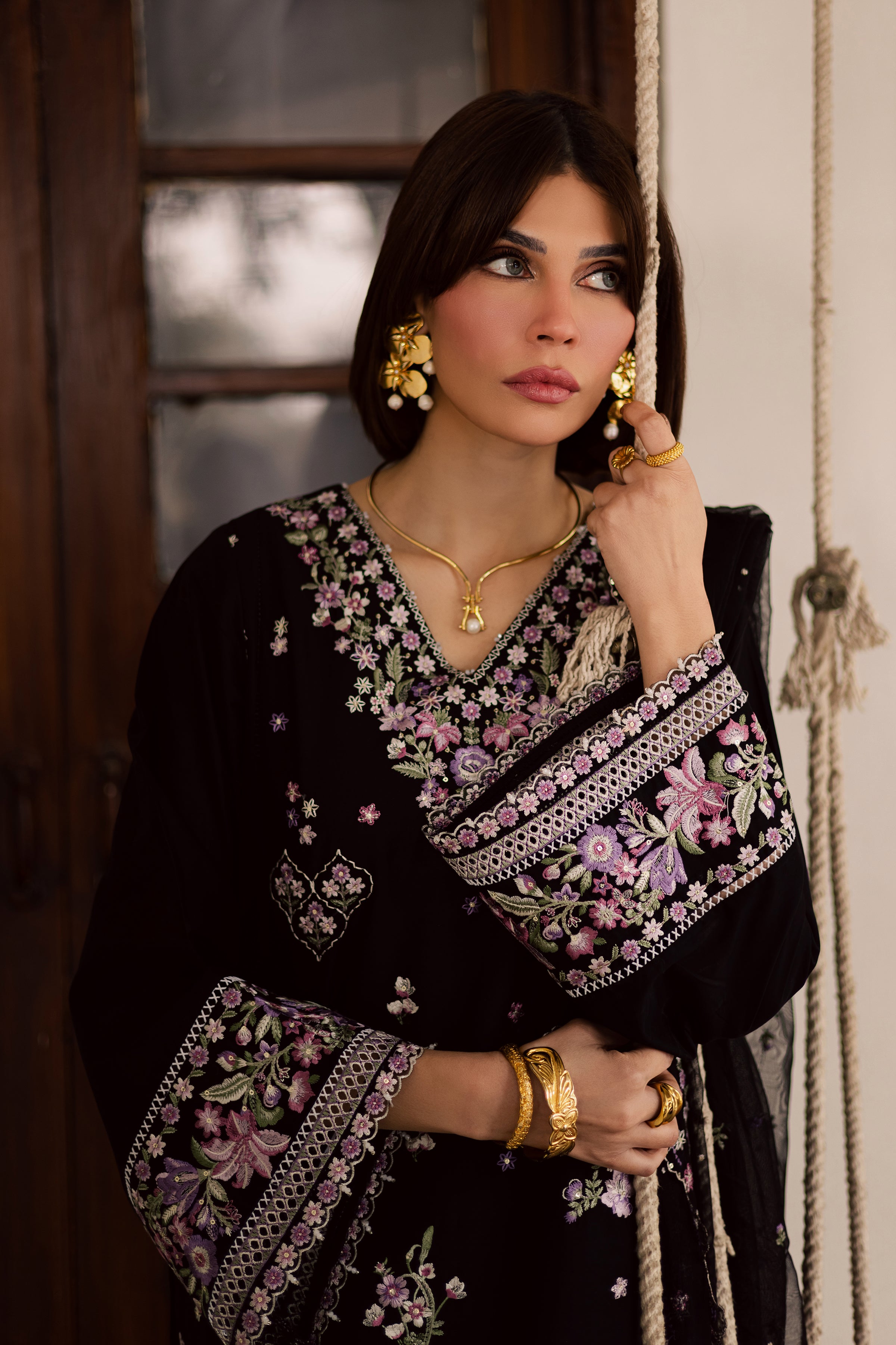 Raeqa 3Pc - Festive Embroidered Lawn BATIKEID2026 BATIK XS / Black / Pima Lawn-S / Black / Pima Lawn-M / Black / Pima Lawn-L / Black / Pima Lawn-XL / Black / Pima Lawn