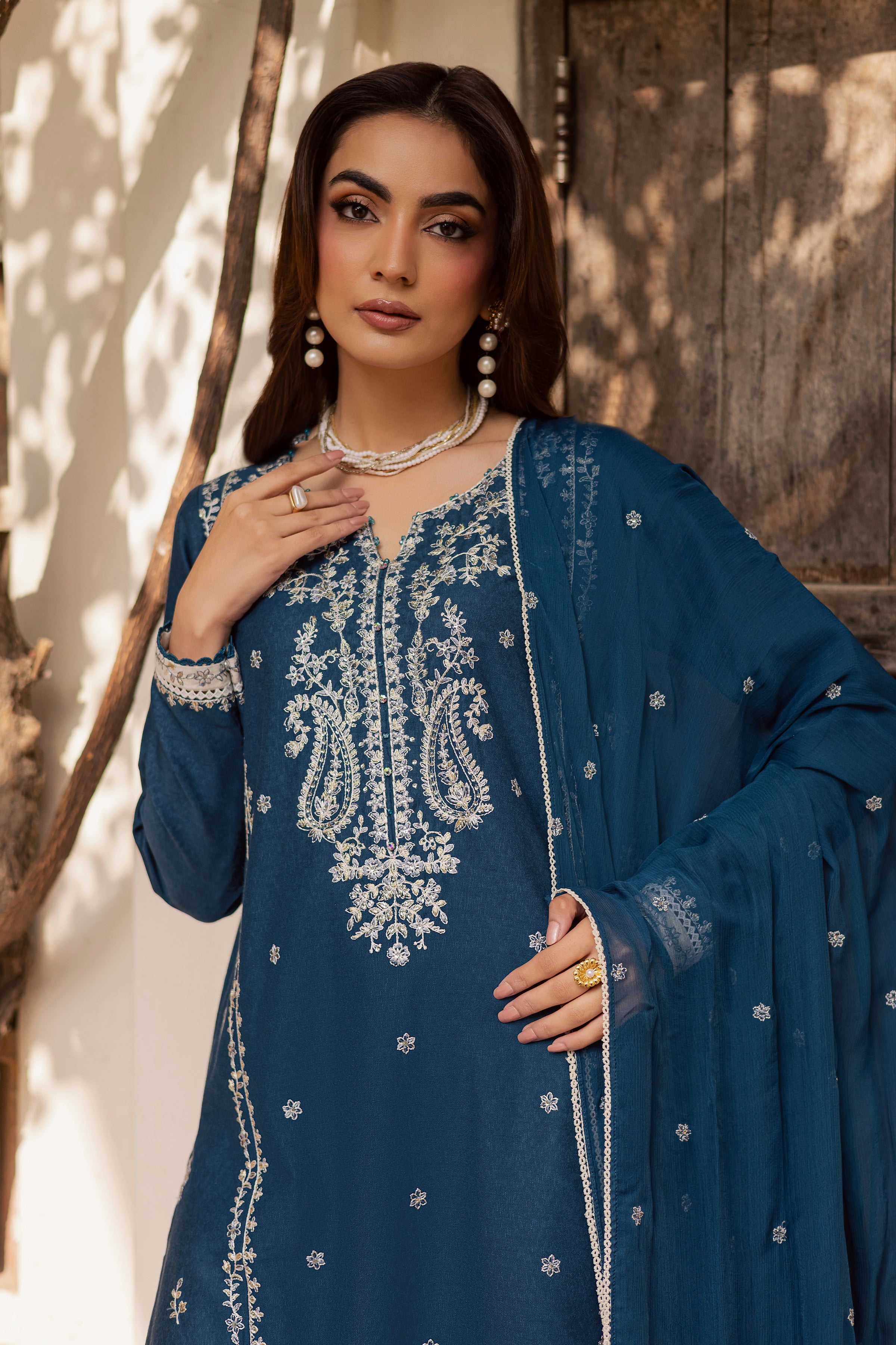 Raham 3Pc - Embroidered Festive Pret BATIK WINTER PRET 2025 BATIK XS / Ocean Blue / Textured Cotton-S / Ocean Blue / Textured Cotton-M / Ocean Blue / Textured Cotton-L / Ocean Blue / Textured Cotton-XL / Ocean Blue / Textured Cotton