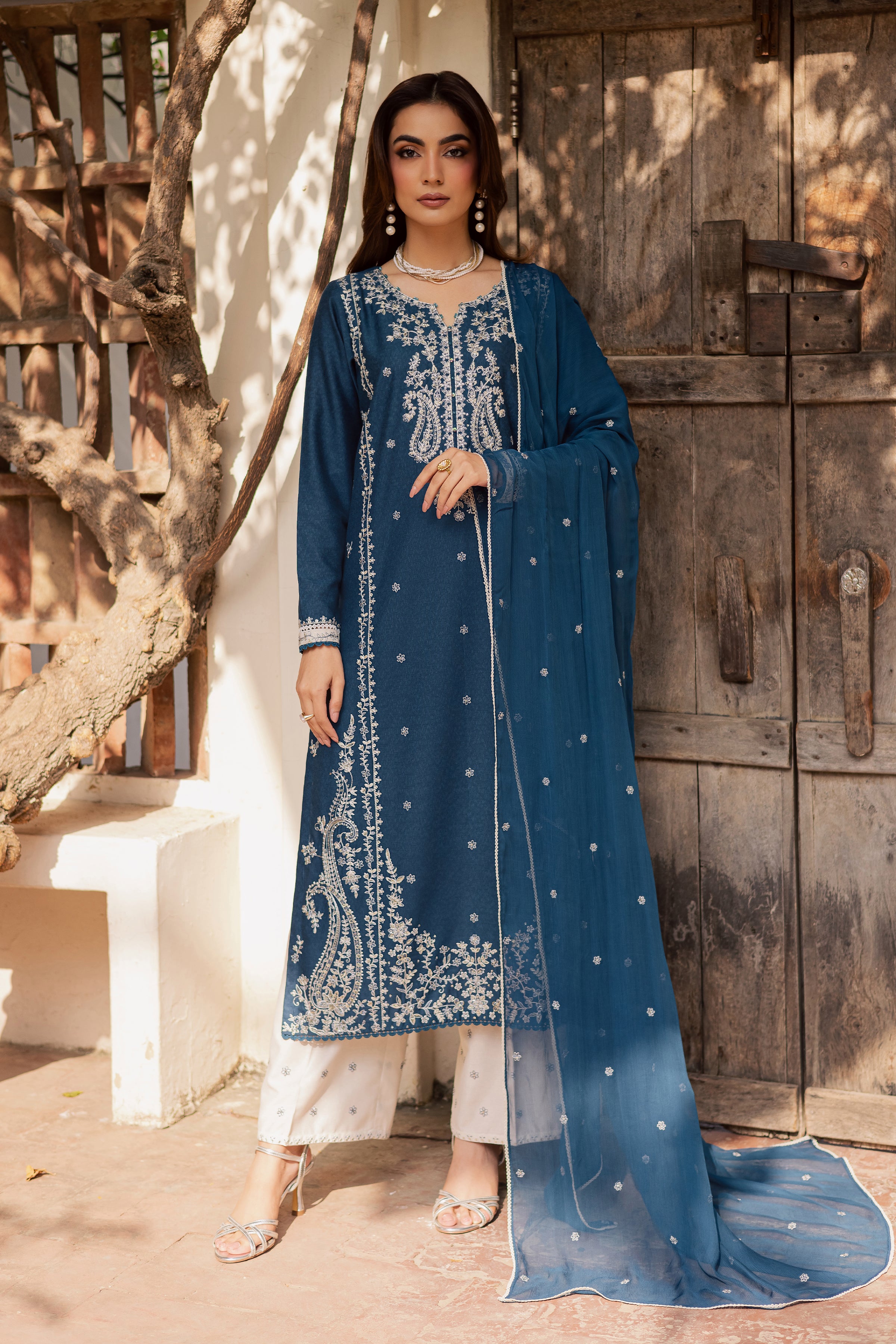 Raham 3Pc - Embroidered Festive Pret BATIK WINTER PRET 2025 BATIK XS / Ocean Blue / Textured Cotton-S / Ocean Blue / Textured Cotton-M / Ocean Blue / Textured Cotton-L / Ocean Blue / Textured Cotton-XL / Ocean Blue / Textured Cotton