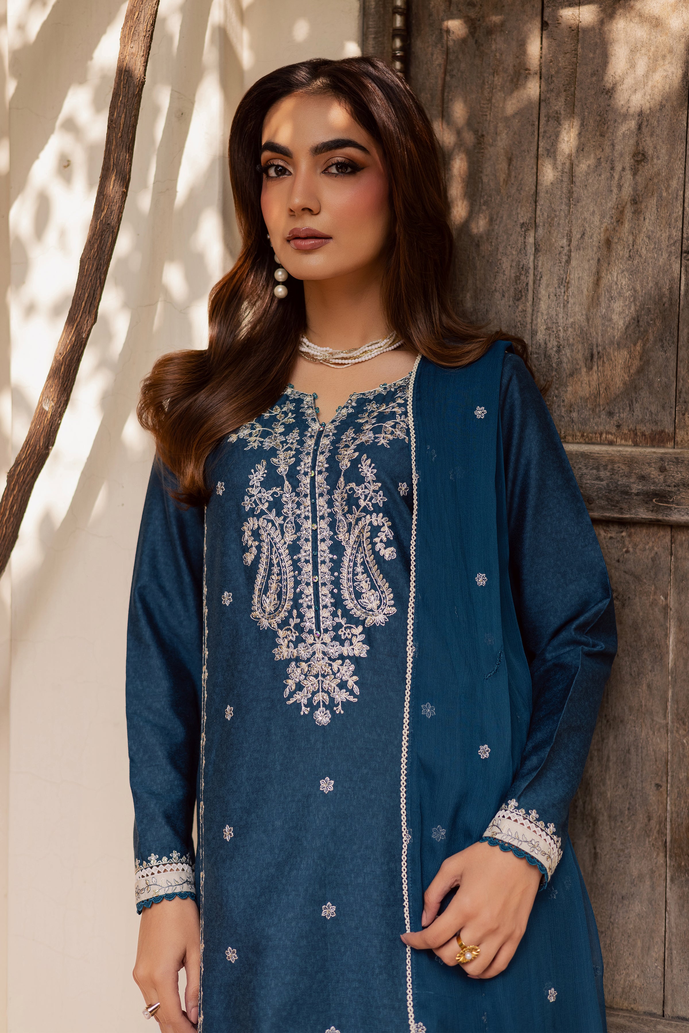 Raham 3Pc - Embroidered Festive Pret BATIK WINTER PRET 2025 BATIK XS / Ocean Blue / Textured Cotton-S / Ocean Blue / Textured Cotton-M / Ocean Blue / Textured Cotton-L / Ocean Blue / Textured Cotton-XL / Ocean Blue / Textured Cotton