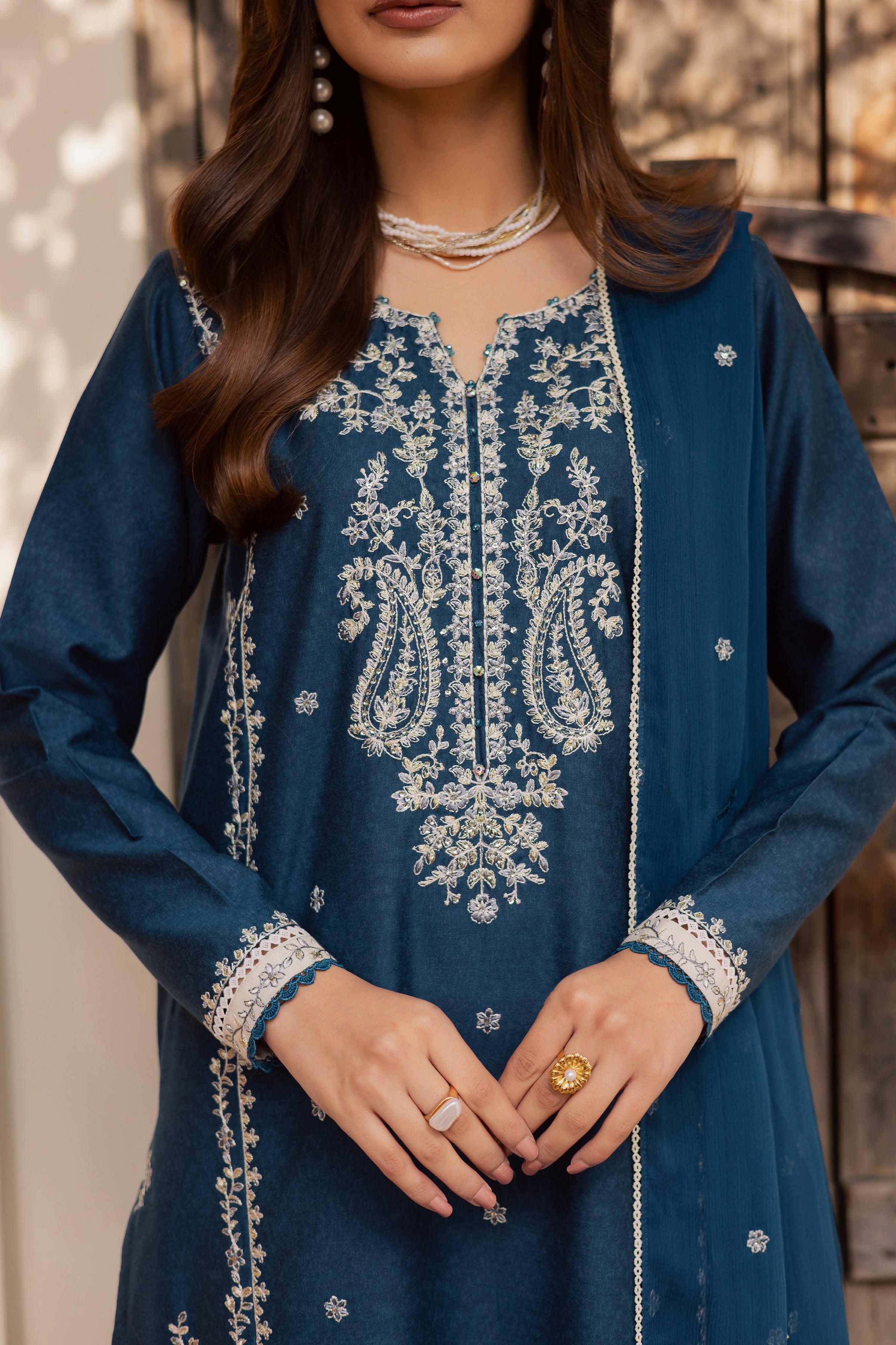 Raham 3Pc - Embroidered Festive Pret BATIK WINTER PRET 2025 BATIK XS / Ocean Blue / Textured Cotton-S / Ocean Blue / Textured Cotton-M / Ocean Blue / Textured Cotton-L / Ocean Blue / Textured Cotton-XL / Ocean Blue / Textured Cotton