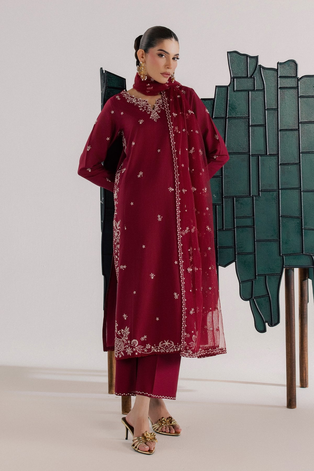 Raks 3Pc - Luxury Embroidered Lawn BATIKSS26 BATIK XS / Beet Red / Pima Lawn-S / Beet Red / Pima Lawn-M / Beet Red / Pima Lawn-L / Beet Red / Pima Lawn-XL / Beet Red / Pima Lawn