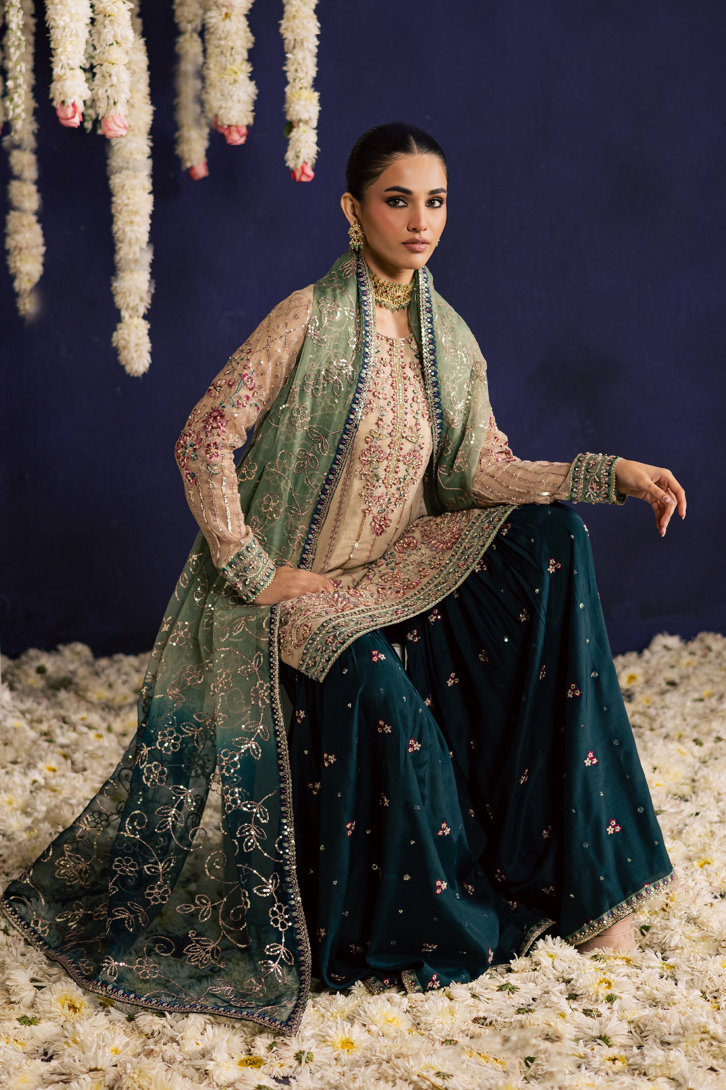 Rangeen 3Pc - Wedding Formal Dress BATIKSTUDIO2025 BATIK S / Peal White / Net & Organza-M / Peal White / Net & Organza-L / Peal White / Net & Organza