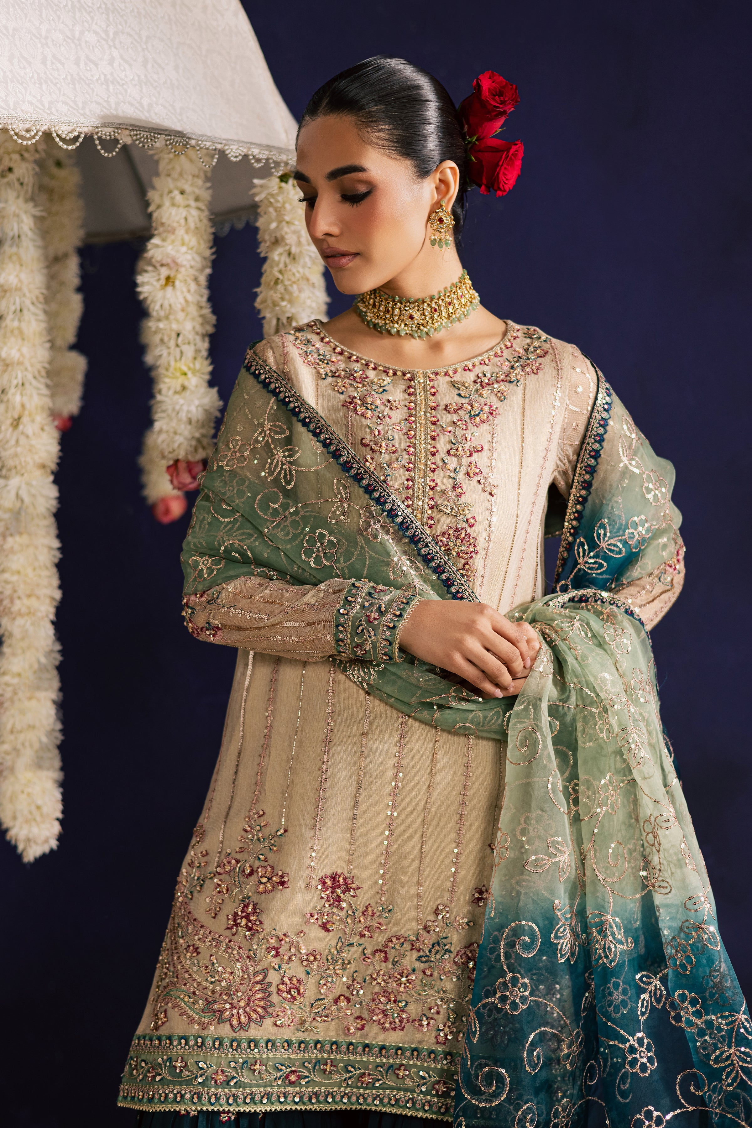 Rangeen 3Pc - Wedding Formal Dress BATIKSTUDIO2025 BATIK S / Peal White / Net & Organza-M / Peal White / Net & Organza-L / Peal White / Net & Organza