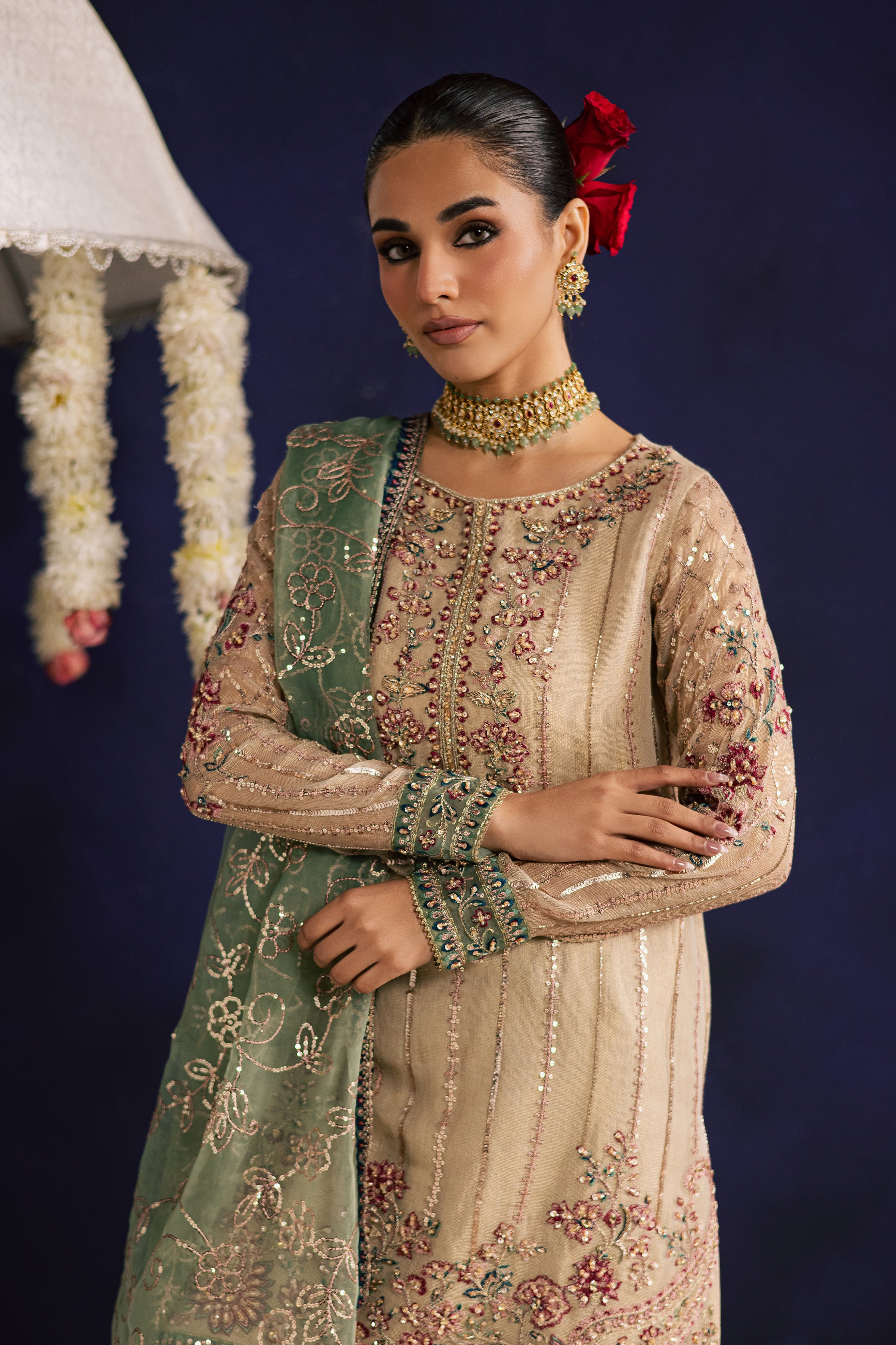 Rangeen 3Pc - Wedding Formal Dress BATIKSTUDIO2025 BATIK S / Peal White / Net & Organza-M / Peal White / Net & Organza-L / Peal White / Net & Organza