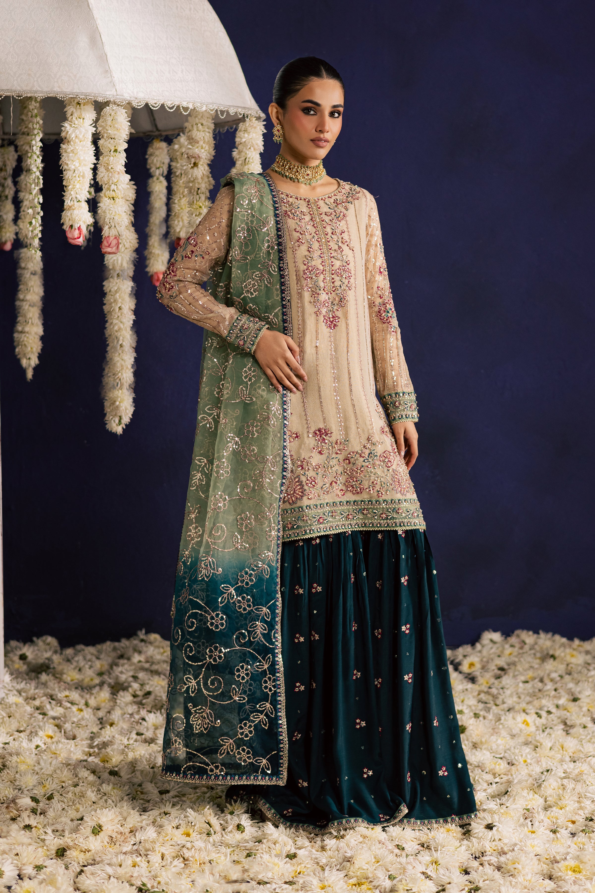 Rangeen 3Pc - Wedding Formal Dress BATIKSTUDIO2025 BATIK S / Peal White / Net & Organza-M / Peal White / Net & Organza-L / Peal White / Net & Organza