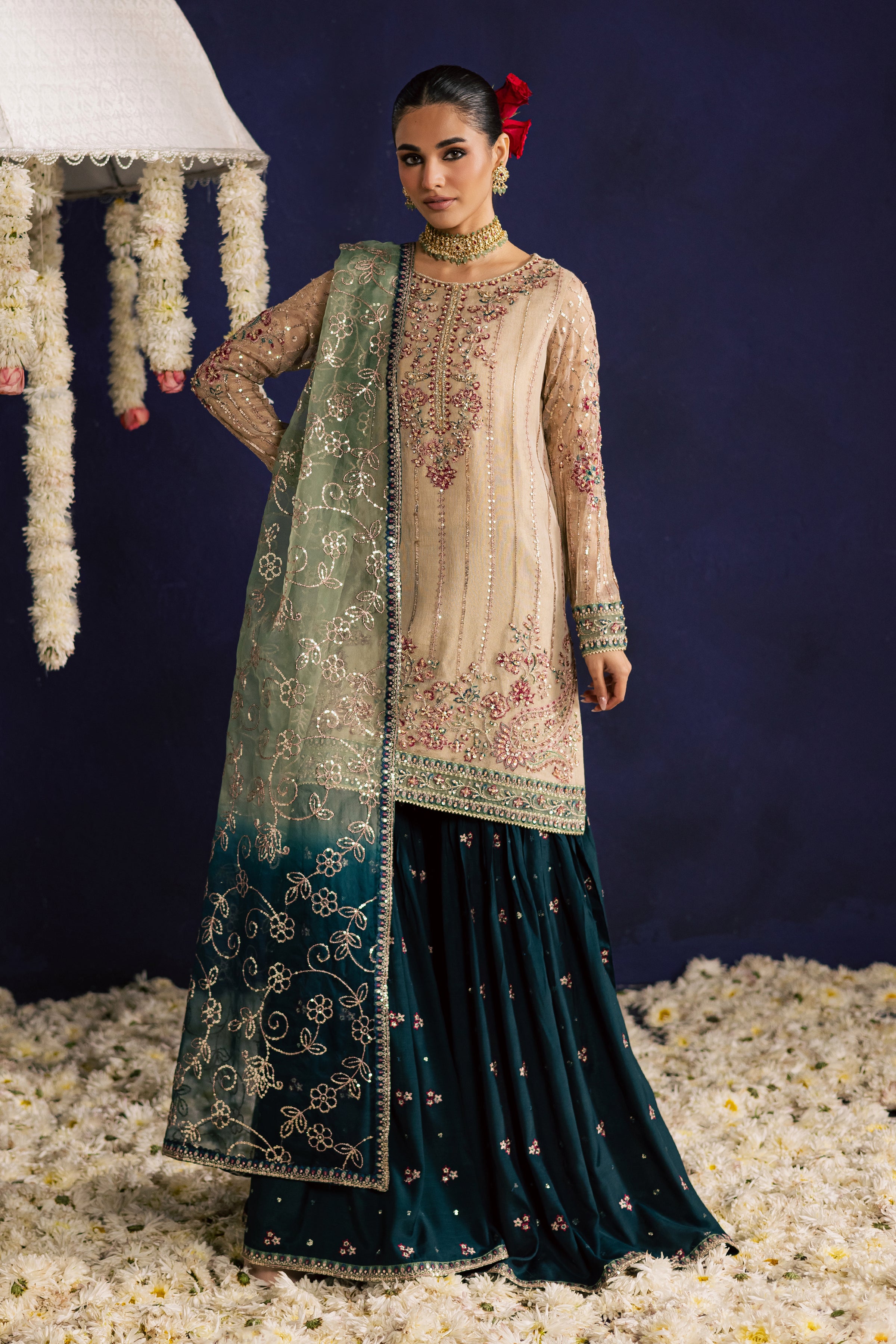 Rangeen 3Pc - Wedding Formal Dress BATIKSTUDIO2025 BATIK S / Peal White / Net & Organza-M / Peal White / Net & Organza-L / Peal White / Net & Organza