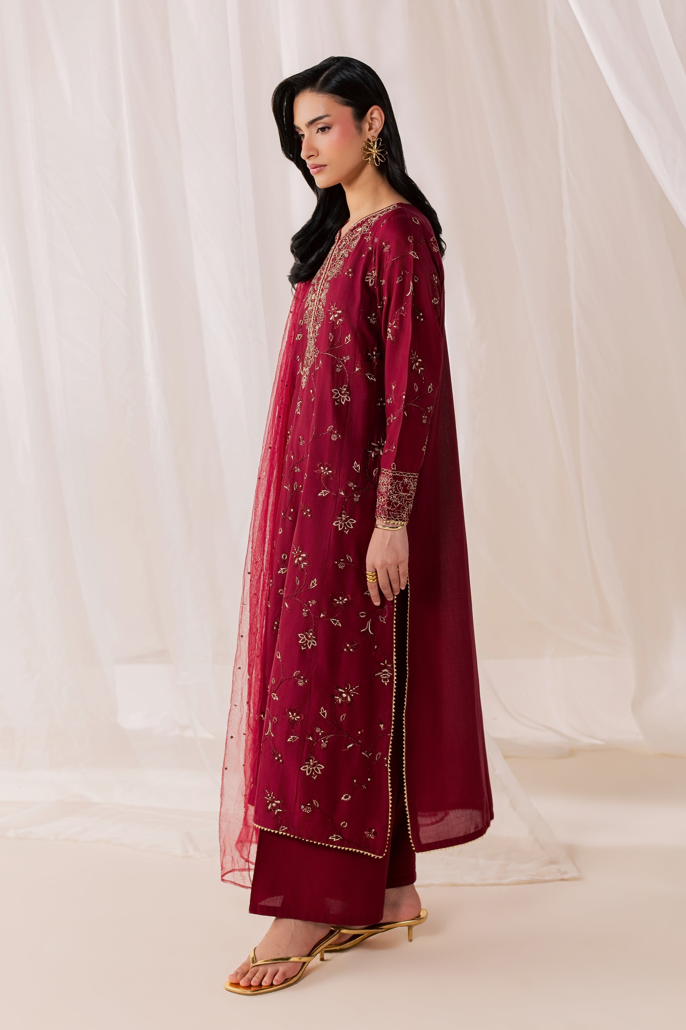 Red Asmara 3Pc - Luxury Embroidered Lawn BATIKSS26 BATIK XS / Merlot / Pima Lawn