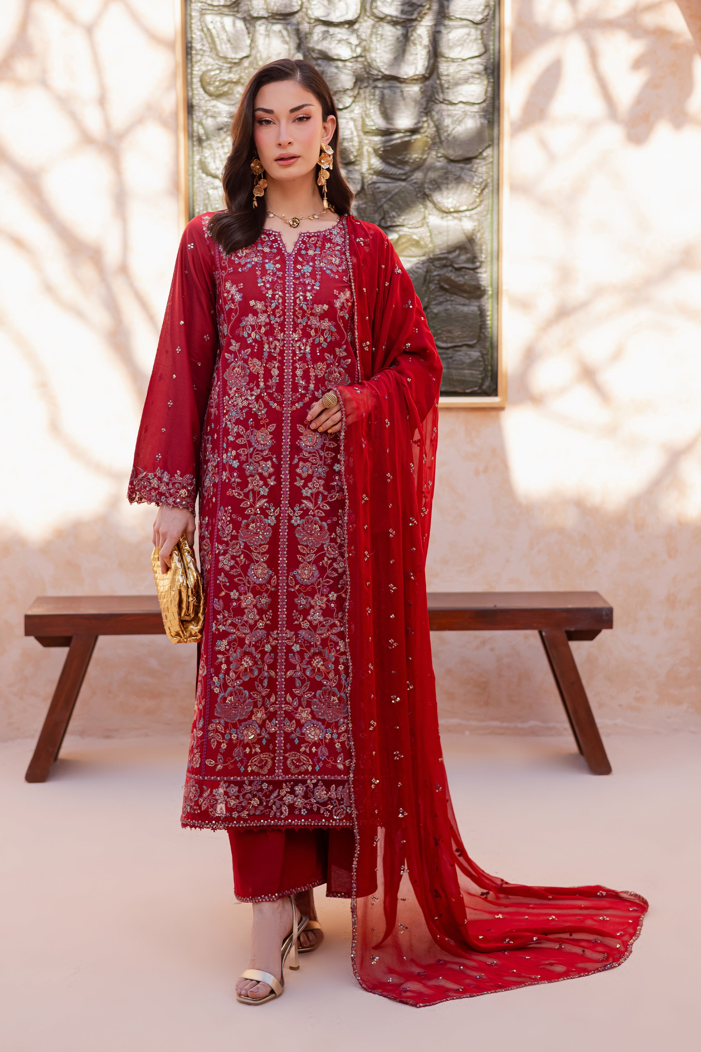 Red Delight 3Pc - Festive Embroidered Lawn BATIKEID2026 BATIK XS / Red / Pima Lawn-S / Red / Pima Lawn-M / Red / Pima Lawn-L / Red / Pima Lawn-XL / Red / Pima Lawn