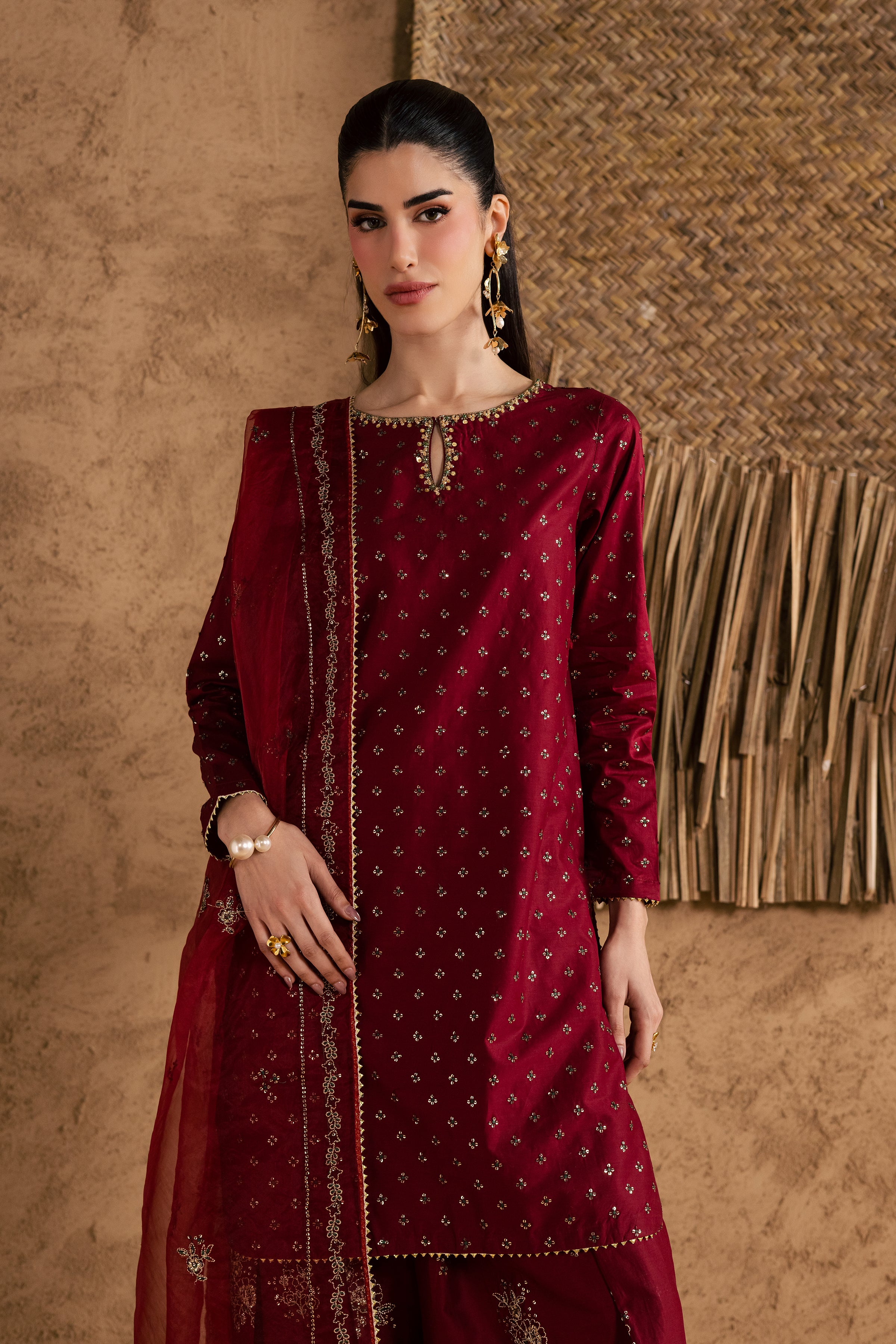Red Monaco 3Pc - Festive Eid Pret BATIKEID2026 BATIK XS / Burgundy / Giza-S / Burgundy / Giza-M / Burgundy / Giza-L / Burgundy / Giza-XL / Burgundy / Giza