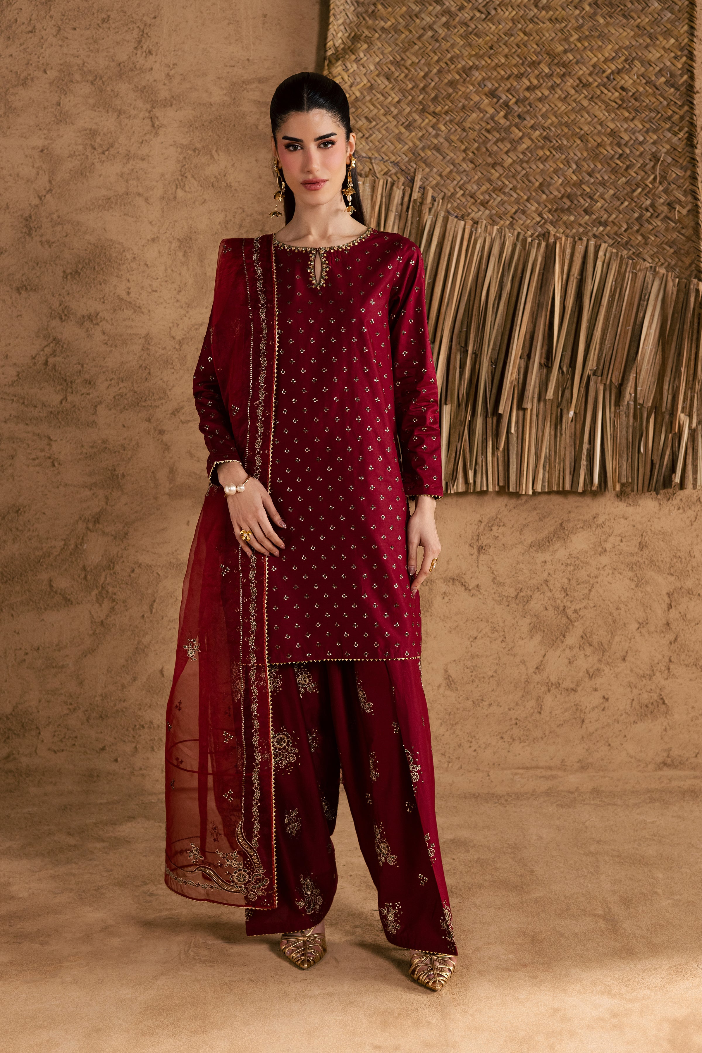 Red Monaco 3Pc - Festive Eid Pret BATIKEID2026 BATIK XS / Burgundy / Giza-S / Burgundy / Giza-M / Burgundy / Giza-L / Burgundy / Giza-XL / Burgundy / Giza